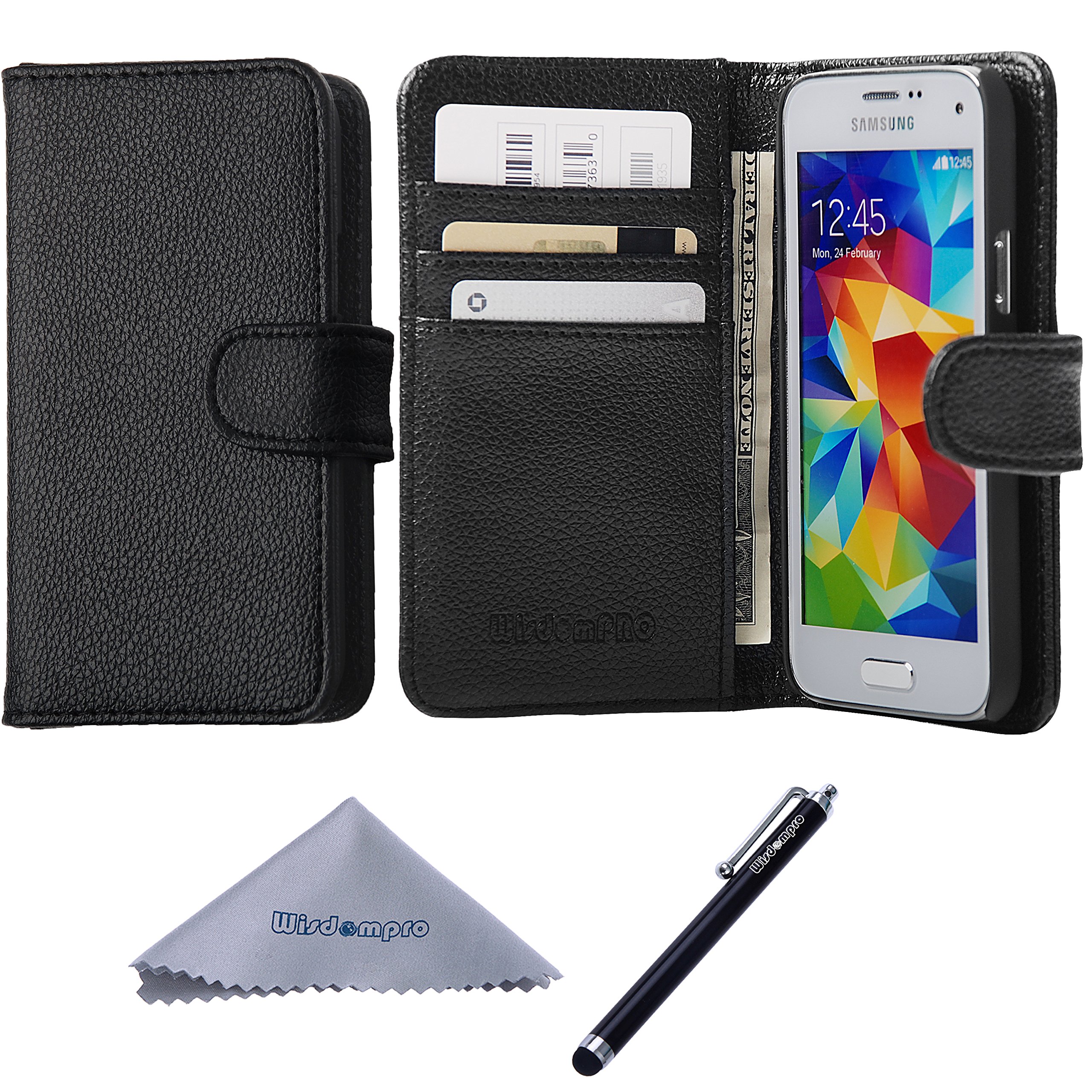 Premium PU Leather Flip Wallet Case for Samsung Galaxy S5 Mini - Magnetic Closure, Card Slots & Protective Cover | Perfect for Everyday Use, Travel & Business (Black)