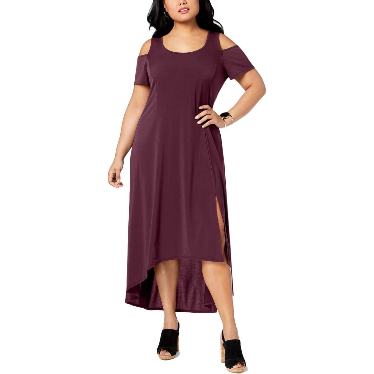 Women's Plus Size Cold Shoulder Maxi Dress in Wine Red - Elegant & Comfortable for Summer, Beach, Parties & Casual Wear