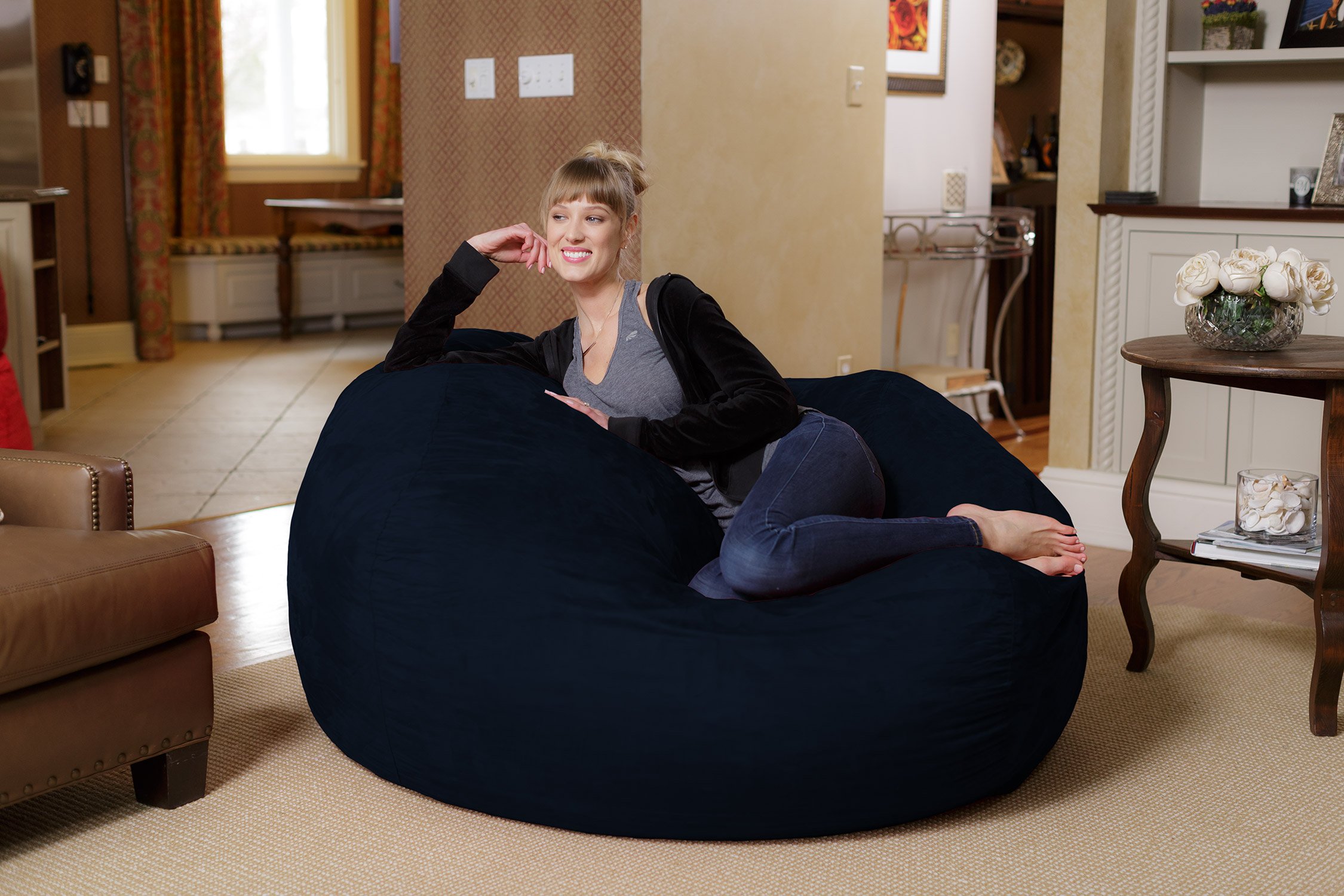 Chill Sack - 5-Foot Navy Blue Bean Bag Chair Lounger for Adults & Teens | Ultra Soft Microsuede | Perfect for Living Room, Game Room, Dorm & Relaxation