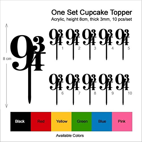 TA1138 Harry Potter Inspired Platform 9 3/4 Silhouette Acrylic Cupcake Toppers - 10pcs for Wedding, Birthday Party Decorations | Perfect for Harry Potter Themed Events, Baby Showers & DIY Cake Decorating