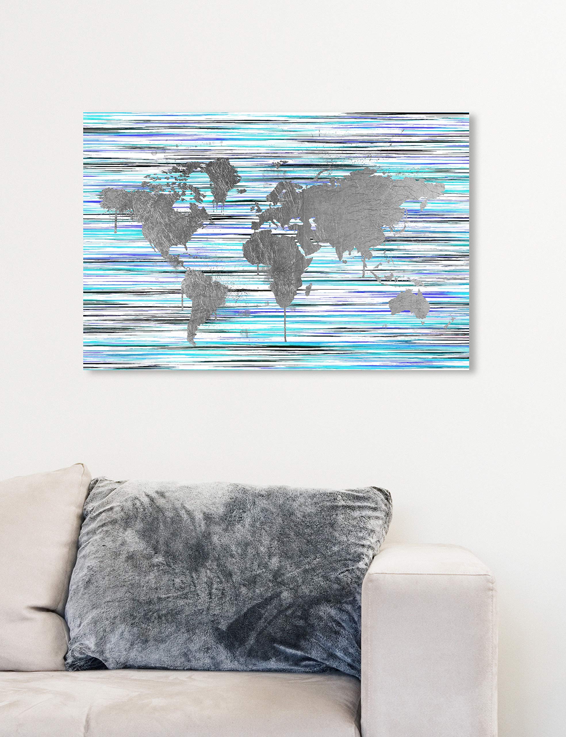 Oliver Gal Artist Co. World Map Wall Art Canvas Print - Eclectic Mapamundi Home Decor, 24x16 Inches, Gray & Purple - Perfect for Living Room, Office or Bedroom Wall Decoration