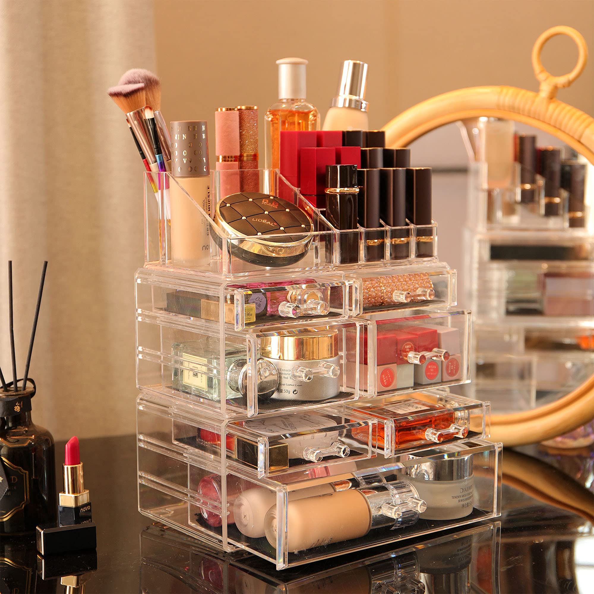 3-Pack Clear Acrylic Makeup Organizer with 7 Stackable Drawers - Vanity & Bathroom Storage for Jewelry, Hair Clips, Skincare & Beauty Products | Perfect for Bedroom, Dressing Table & Countertop Organization
