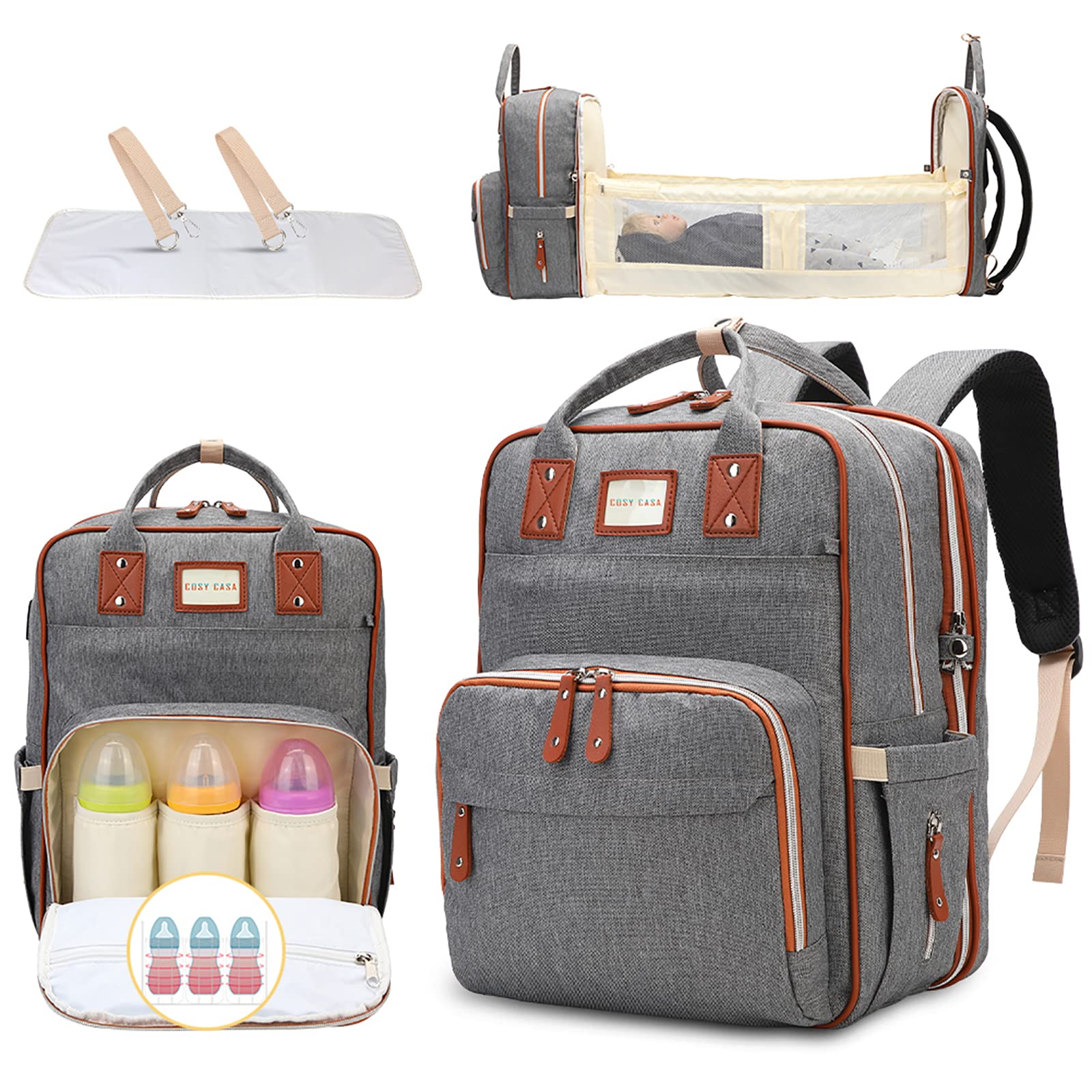 GearKing Baby Diaper Backpack with Changing Station - Large Capacity 3-in-1 Multifunctional Travel Backpack for Parents (Dad/Mom) - Includes Bassinet Bed Mat & Stroller Compatibility - Perfect for Travel, Outings & Daily Baby Care