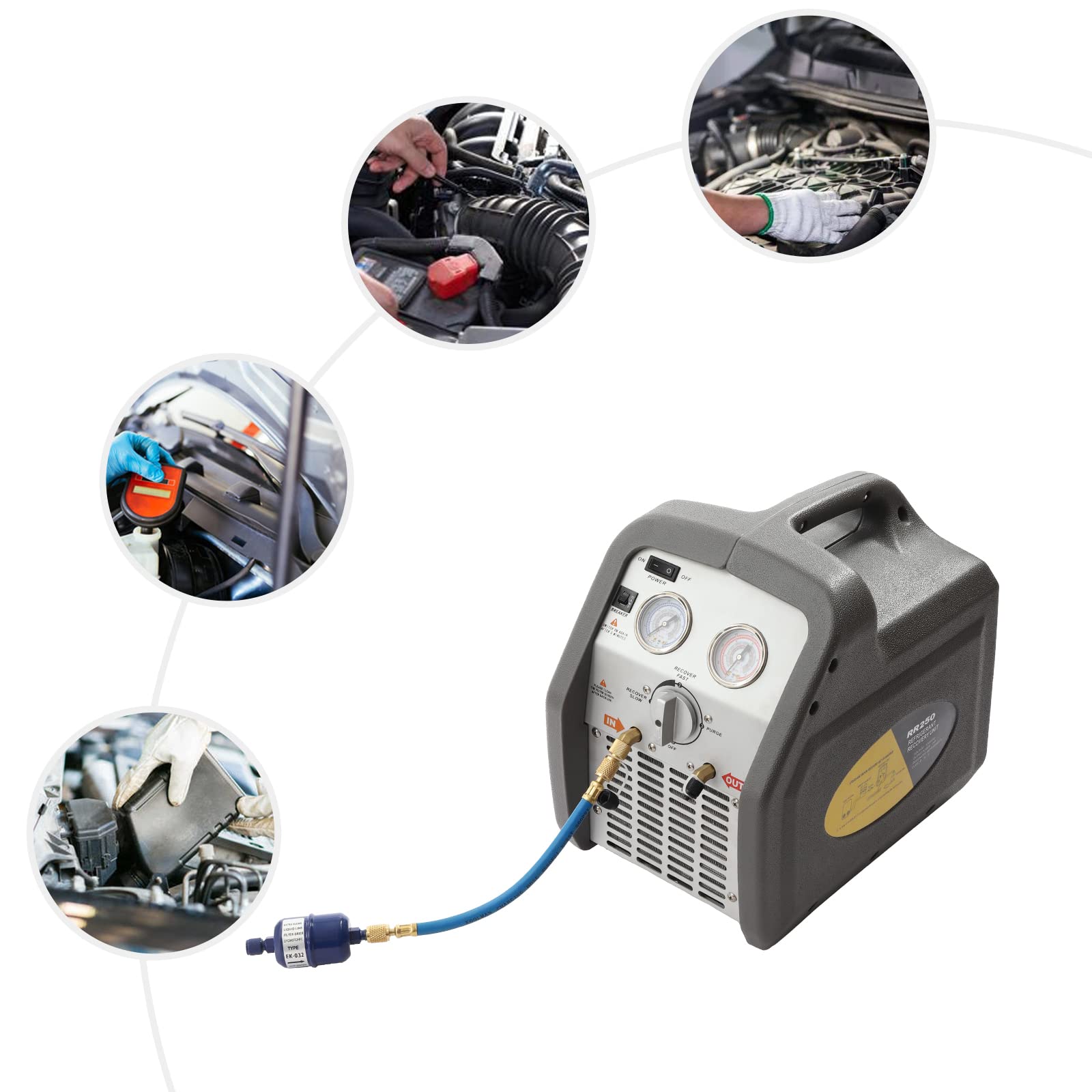 1/2 HP Portable Refrigerant Recovery Machine - 110V 60Hz HVAC AC Recovery Unit for Liquid & Vapor Refrigerant, 558psi High-Pressure Protection, Double Cylinder Design (Grey) - Ideal for HVAC Technicians, AC Repair, and Refrigerant Recycling