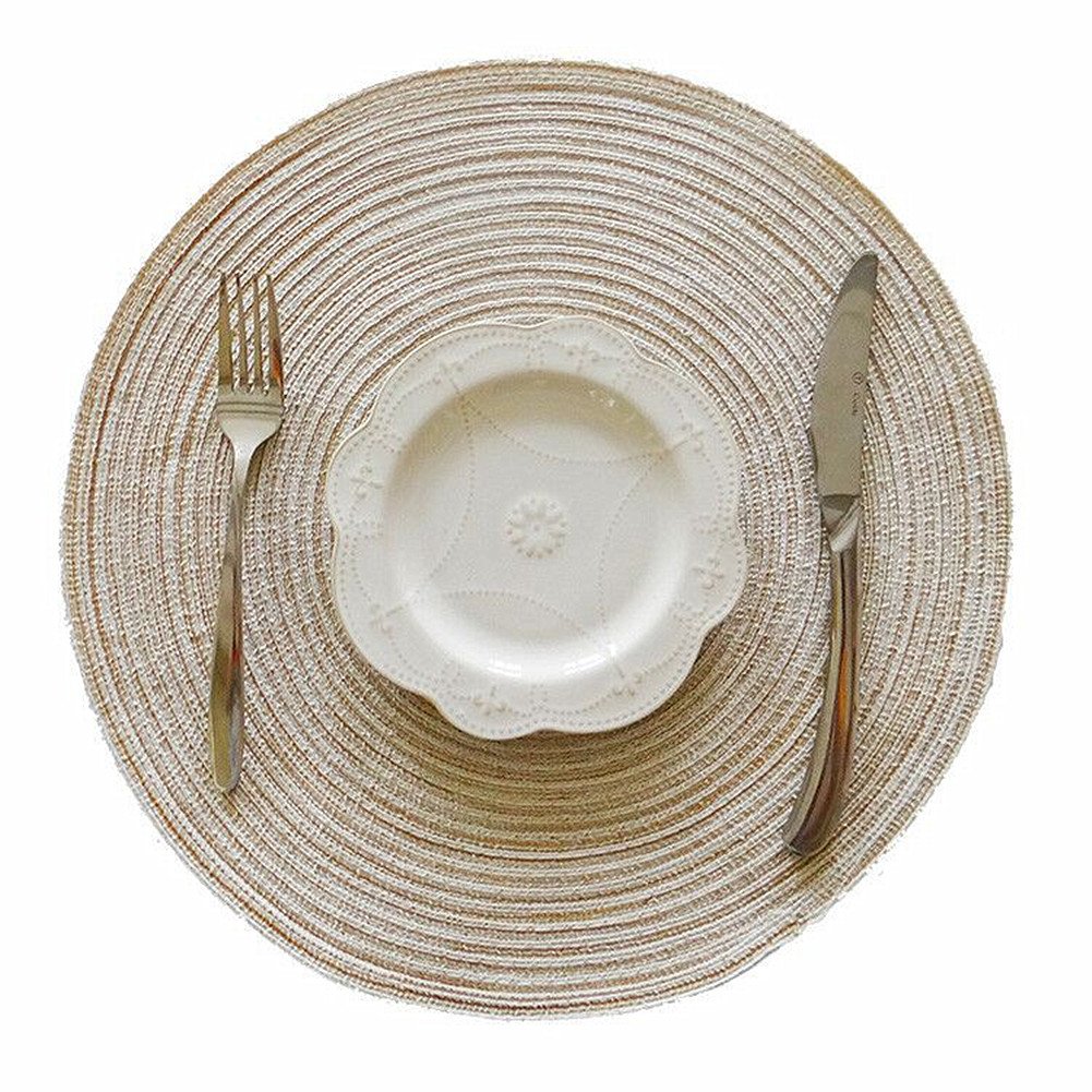 LEVINIS 14-Inch Round Braided Woven Placemats Set of 6 - Beige Table Mats for Dining Room, Kitchen, and Outdoor Picnics