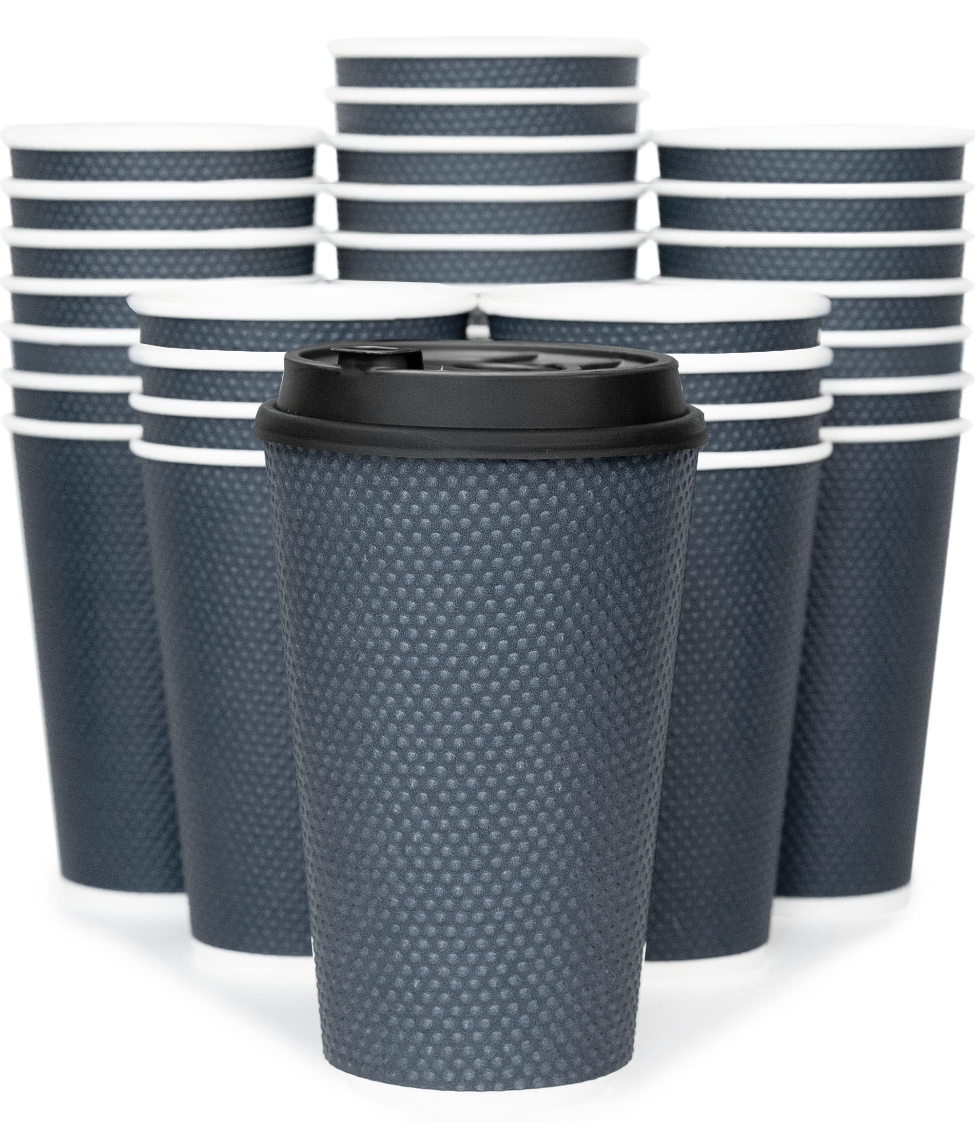 Glowcoast 16 oz Disposable Coffee Cups with Lids (60 Pack) - Insulated Travel Paper Cups for Hot & Cold Beverages, No Sleeve Needed - Dusk Grey - Perfect for Coffee Shops, Office, Picnics & On-the-Go Drinks