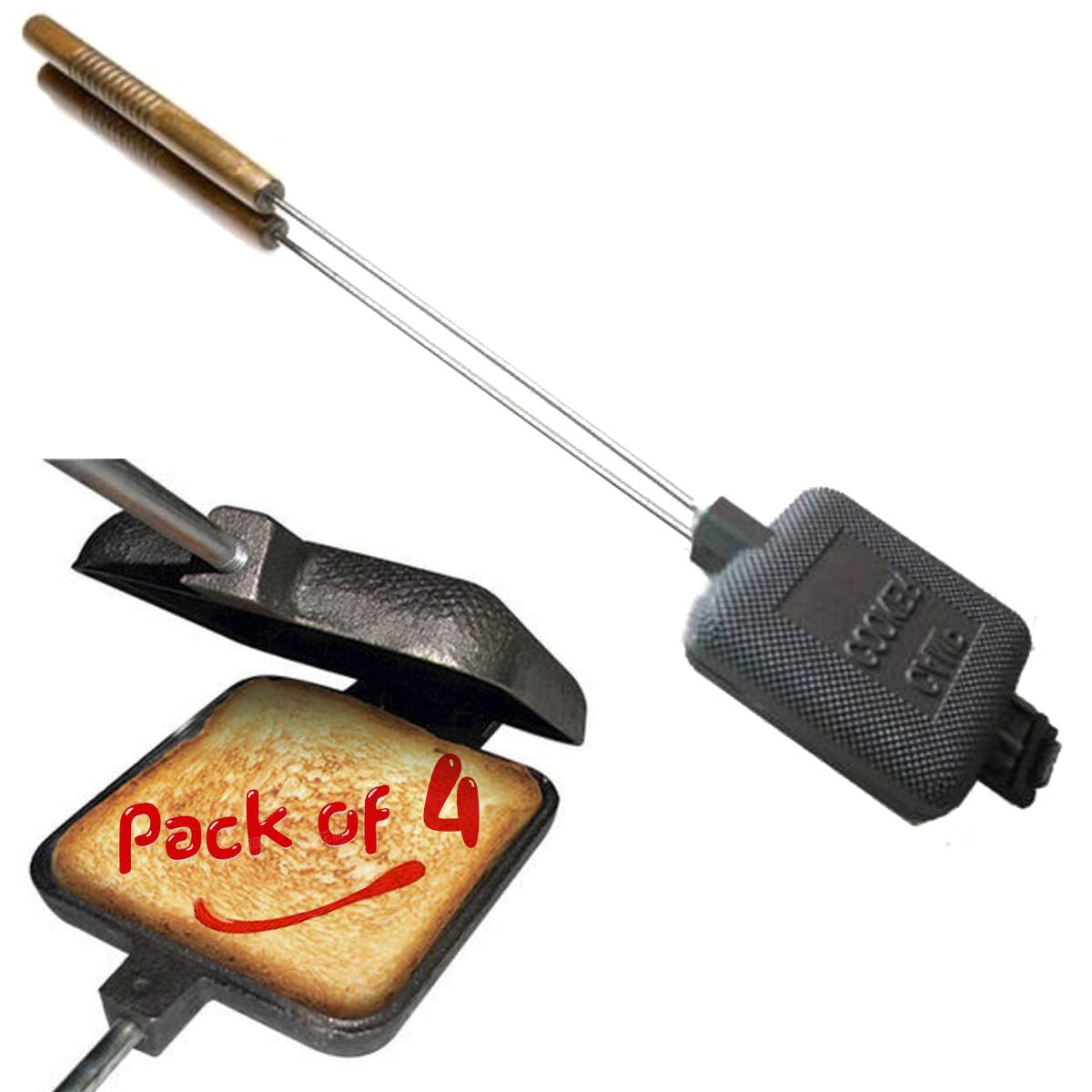 Cast Iron Camp Pie Cooker & Sandwich Maker - 4 Pack Black | Perfect for Camping, Picnics & Outdoor Cooking | Heavy Duty Cast Iron for Even Heat Distribution