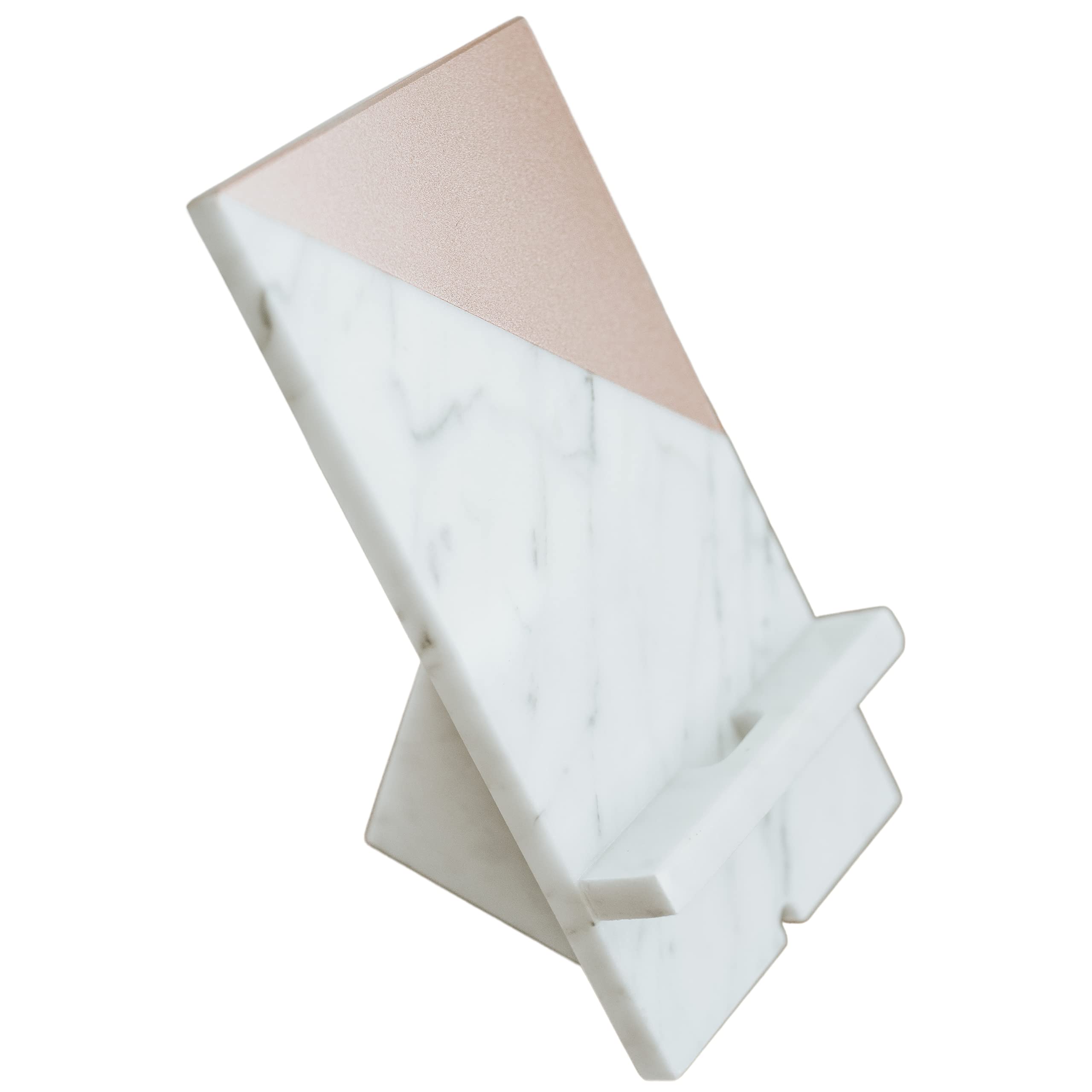 Elegant Rose Gold Marble Phone Stand Holder - Premium Office Desk Organizer & Charging Station - Perfect Tech Gift for Women - Ideal for Home Office, Bedside Table, and Makeup Vanity Use