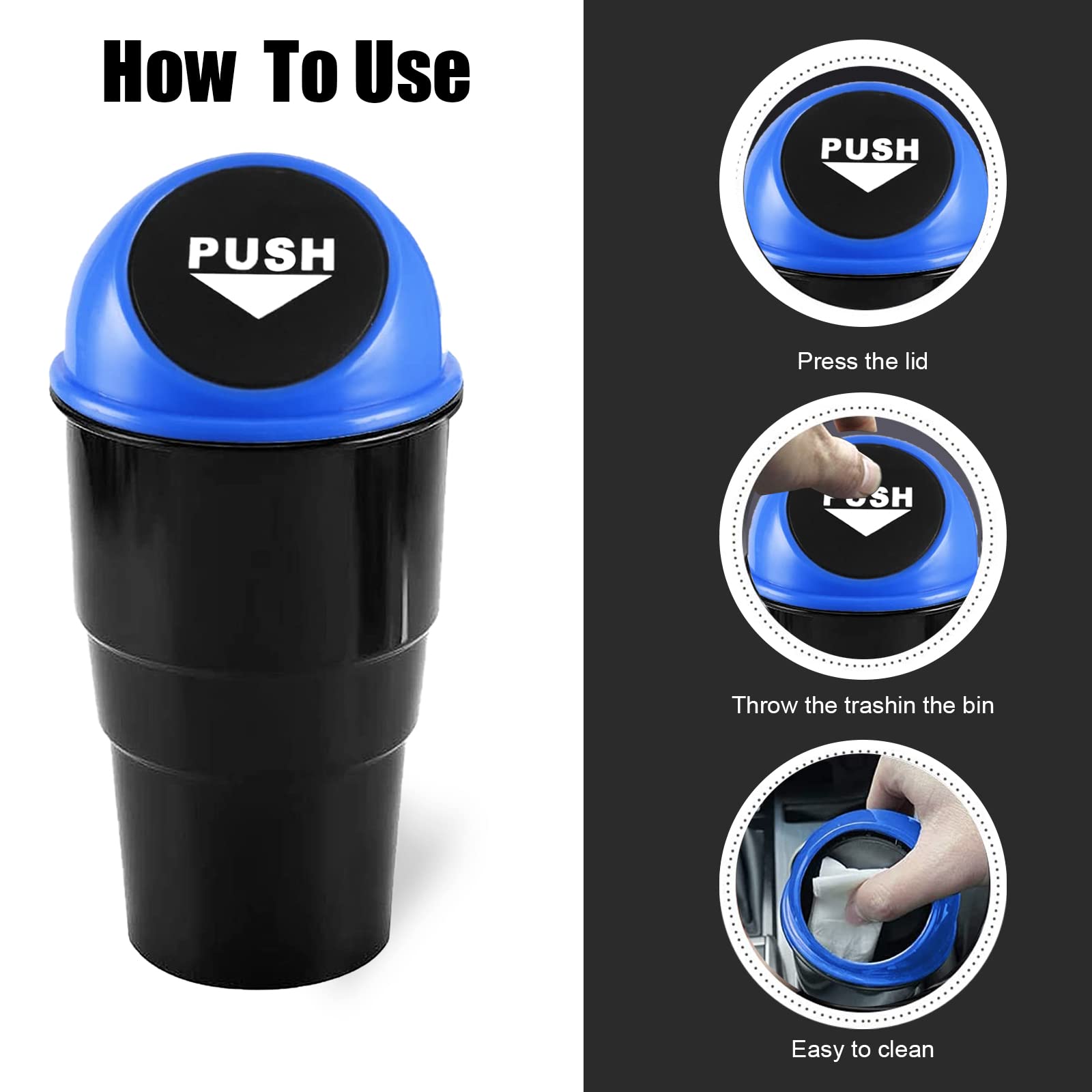 NTNEV Mini Car Trash Can - Leakproof Vehicle Cup Holder Garbage Bin with Lid for Auto, Home & Office | Perfect for Road Trips, Commuting & Workspace Organization (Blue)