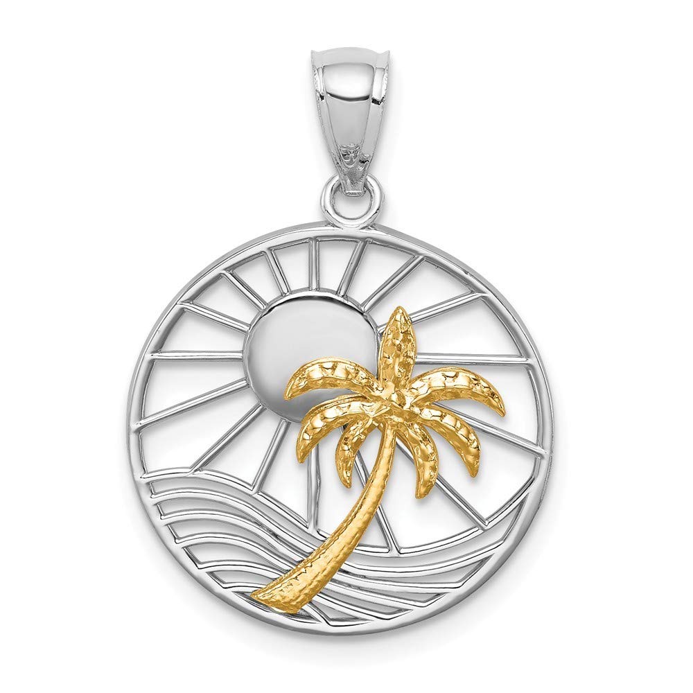 14K Yellow and White Gold Polished Sunset Pendant Necklace for Women - Elegant Jewelry Gift for Anniversary, Birthday & Valentine's Day - Perfect for Date Night, Party & Special Occasions