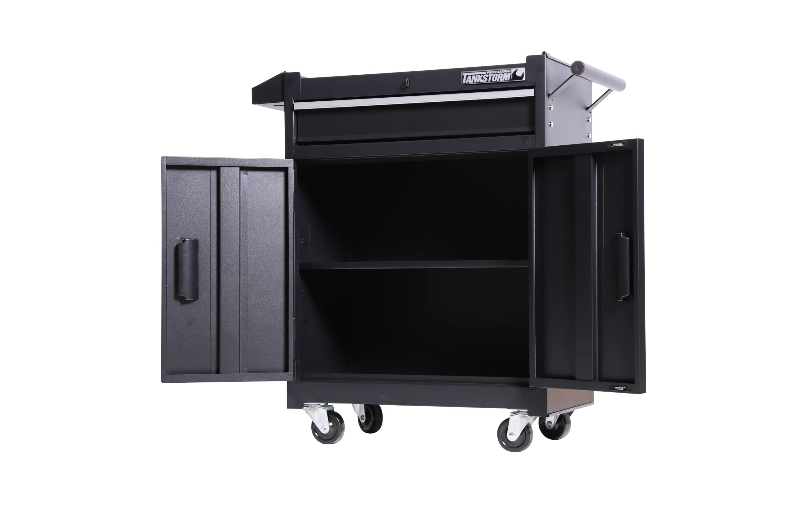 Heavy Duty 1-Drawer Steel Rolling Tool Chest with Lockable Doors - TZ8 Black Tool Box for Garage, Workshop & DIY Projects