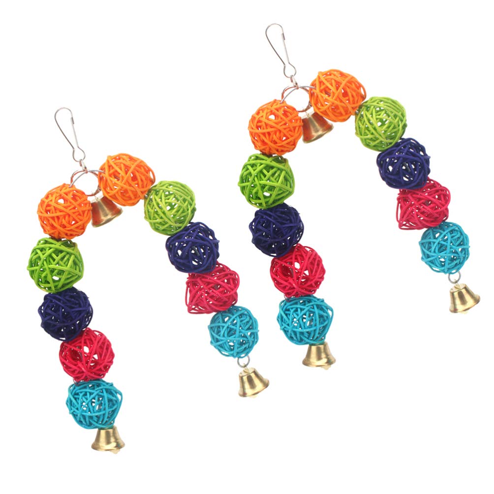 Balacoo 2-Pack Parrot Chew Toys with Bell - Natural Rattan Bird Chewing Balls for Parrots, Budgies & Parakeets - Fun Interactive Pet Bird Toys for Cage Play & Mental Stimulation