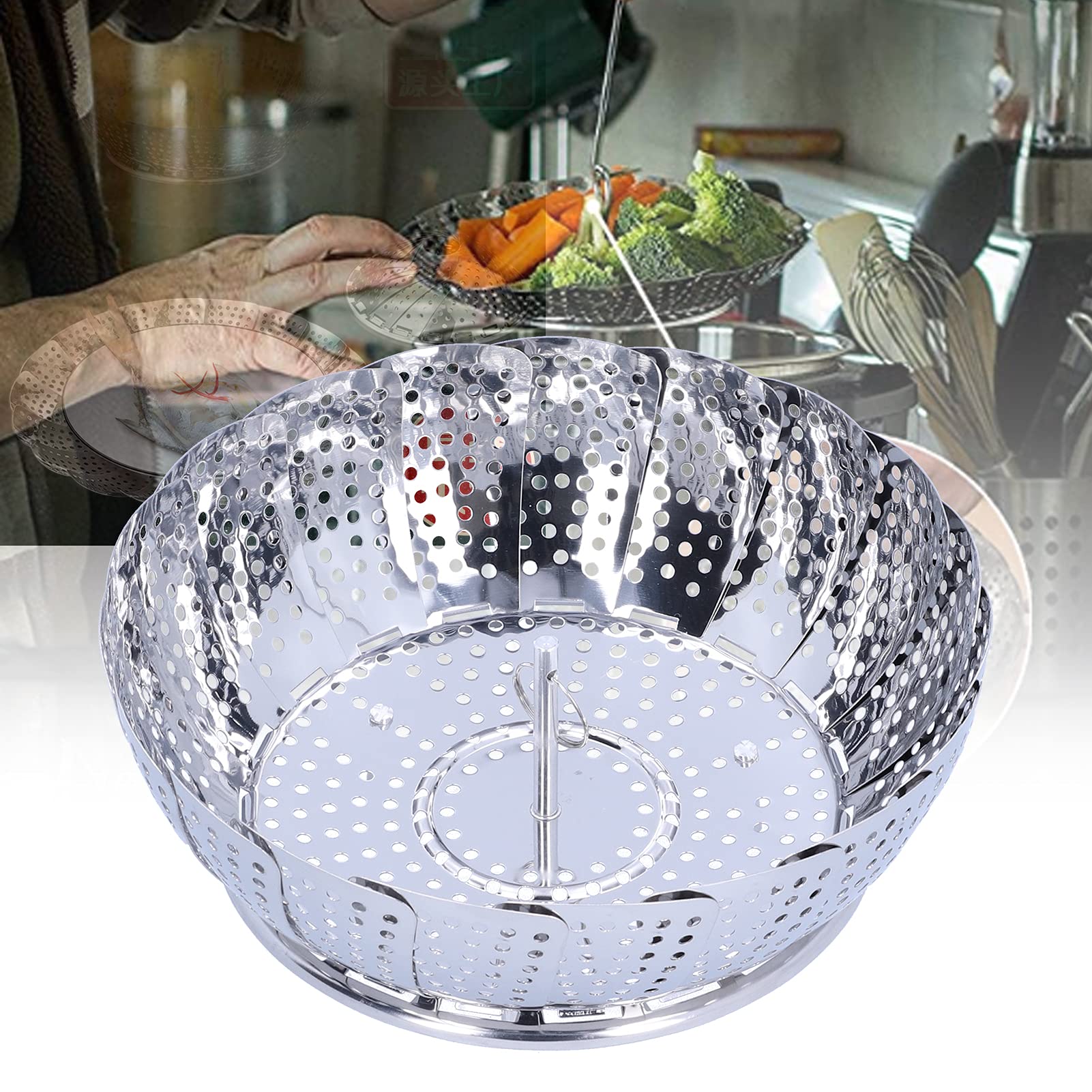 Stainless Steel Collapsible Vegetable Steamer Basket - Extra Large with Anti-Hot Handle & Non-Slip Legs | Perfect for Healthy Cooking, Steaming Vegetables, Dumplings & Seafood