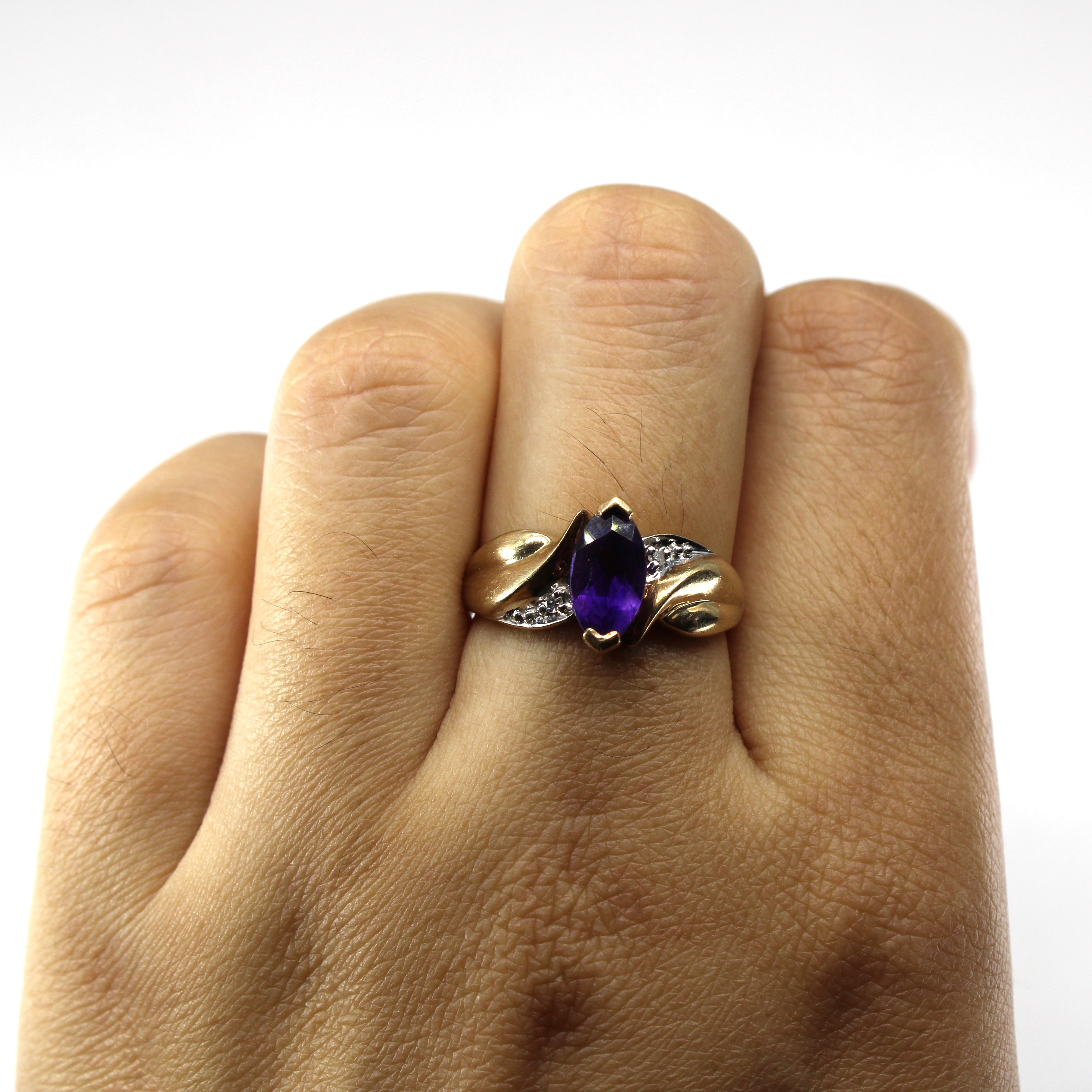 Exquisite Bypass Amethyst & Diamond Ring - 0.75ct Amethyst & 0.02ctw Diamonds - Size 7 - Elegant Jewelry for Women - Perfect Gift for Anniversary, Birthday & Special Occasions