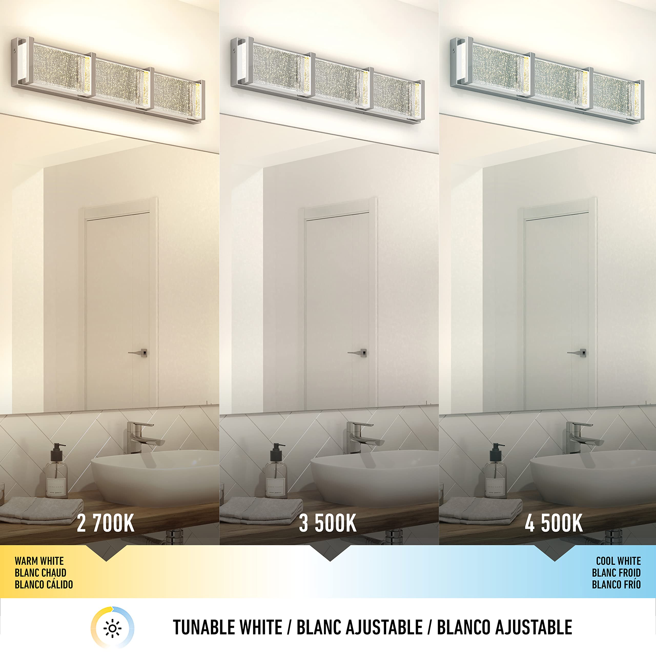 Artika Subway 20W LED Modern Vanity Light Fixture in Chrome - Energy Efficient Bathroom Lighting with 1100 Lumens, 3500K Warm White, Bubble Glass Diffuser (No Bulb Required) - Perfect for Bathroom Vanity, Makeup Mirror, and Dressing Room Lighting