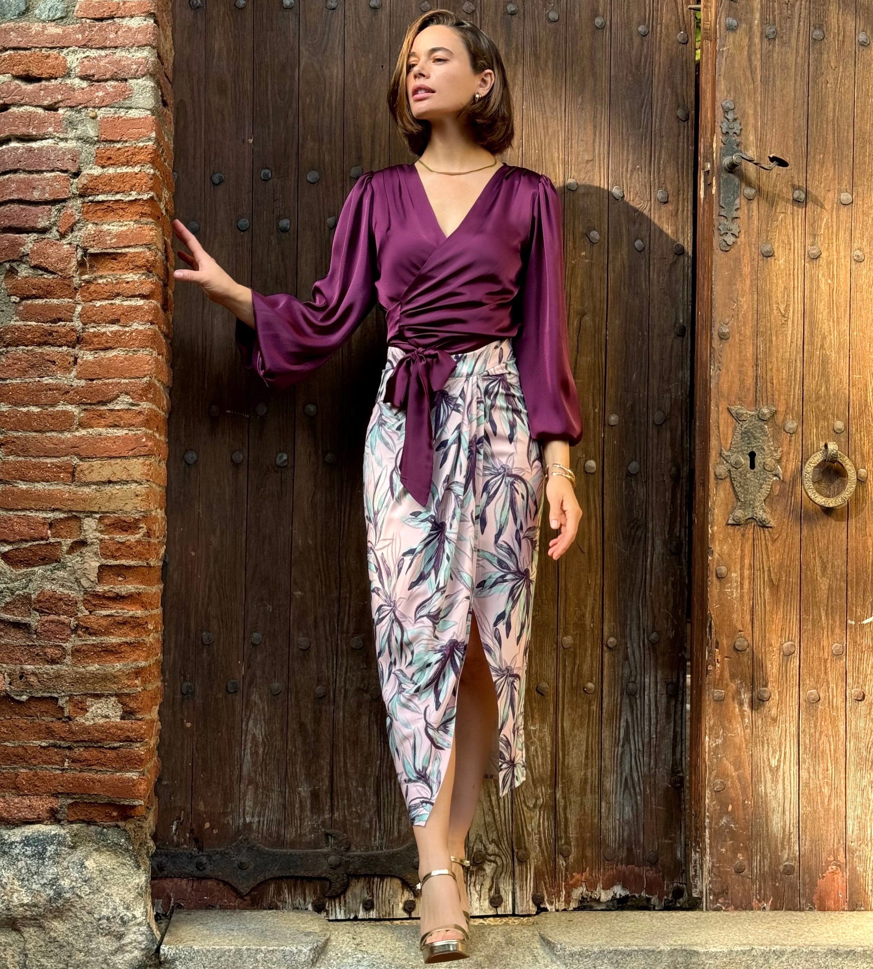 Esmeralda Midi Skirt for Women - Flowy A-Line Summer Skirt in Pink & Green | Perfect for Beach, Vacation & Boho Style Outfits