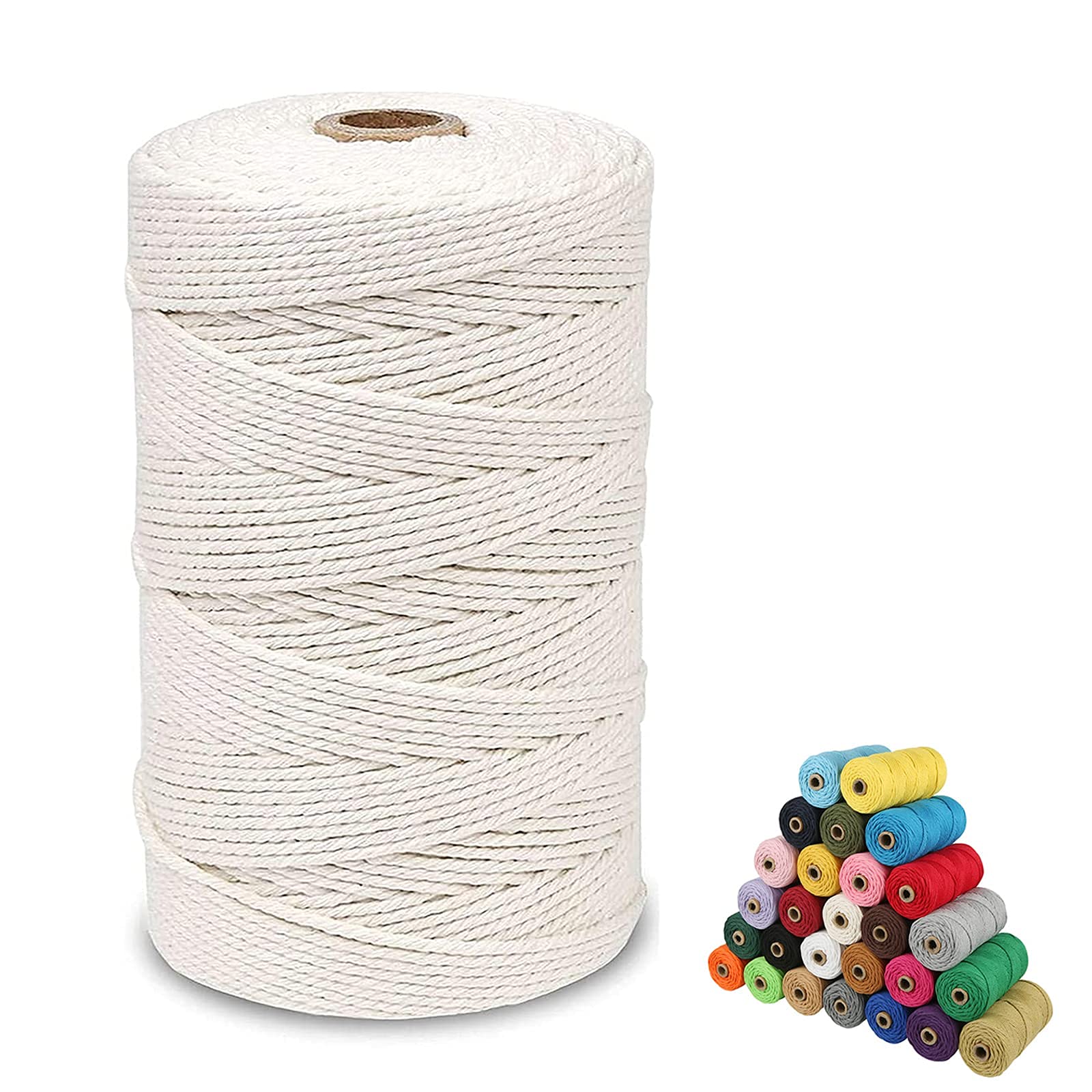 4-Ply Twisted Macrame Cotton Cord - Natural White (4mm x 109 Yards) | Premium Macrame Yarn for DIY Plant Hangers, Wall Hangings & Boho Home Decor | Perfect for Macrame Supplies, Jewelry Making & Craft Projects