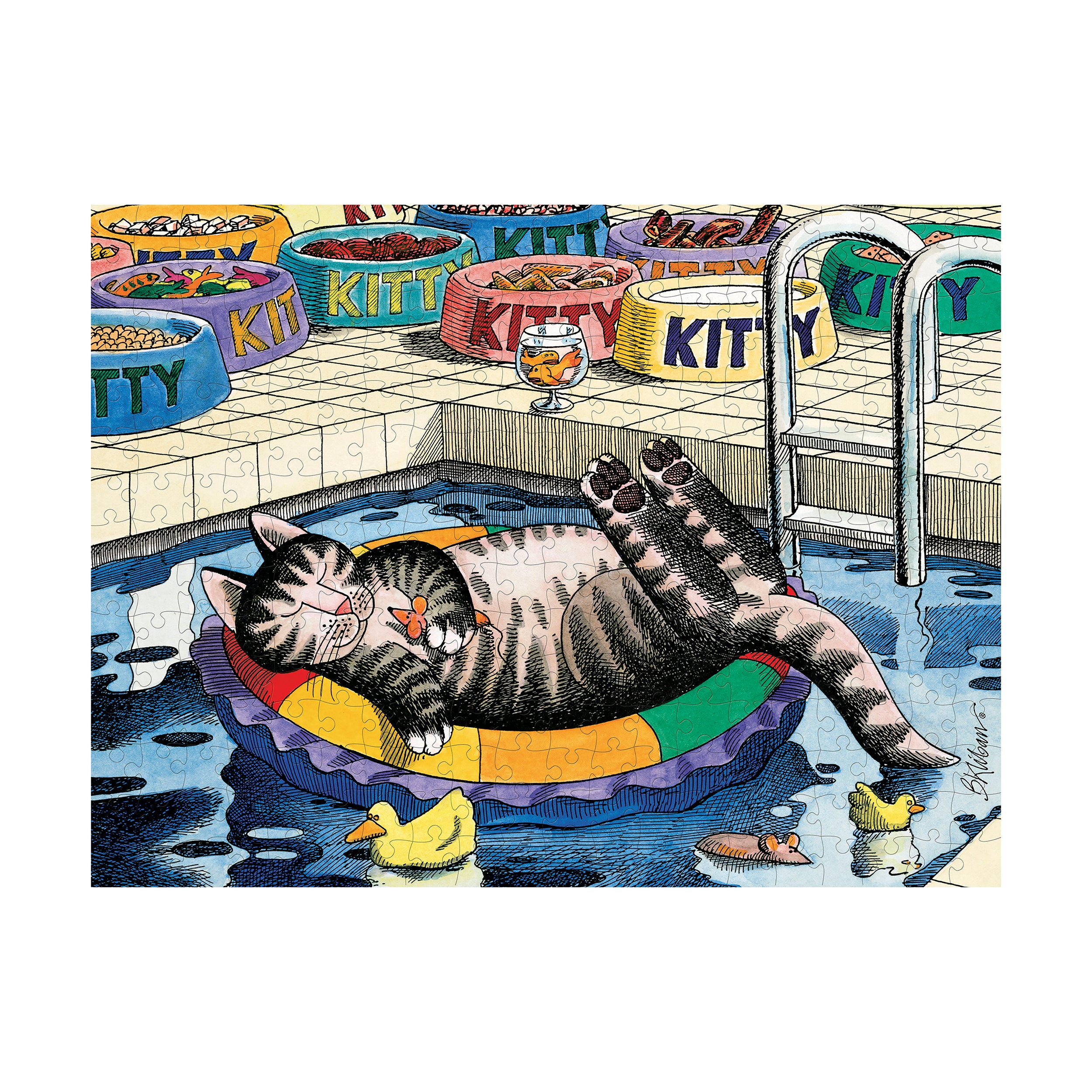 B. Kliban Pool Cat Theme 300-Piece Jigsaw Puzzle - Fun Family Game Night Activity & Home Decor for Cat Lovers