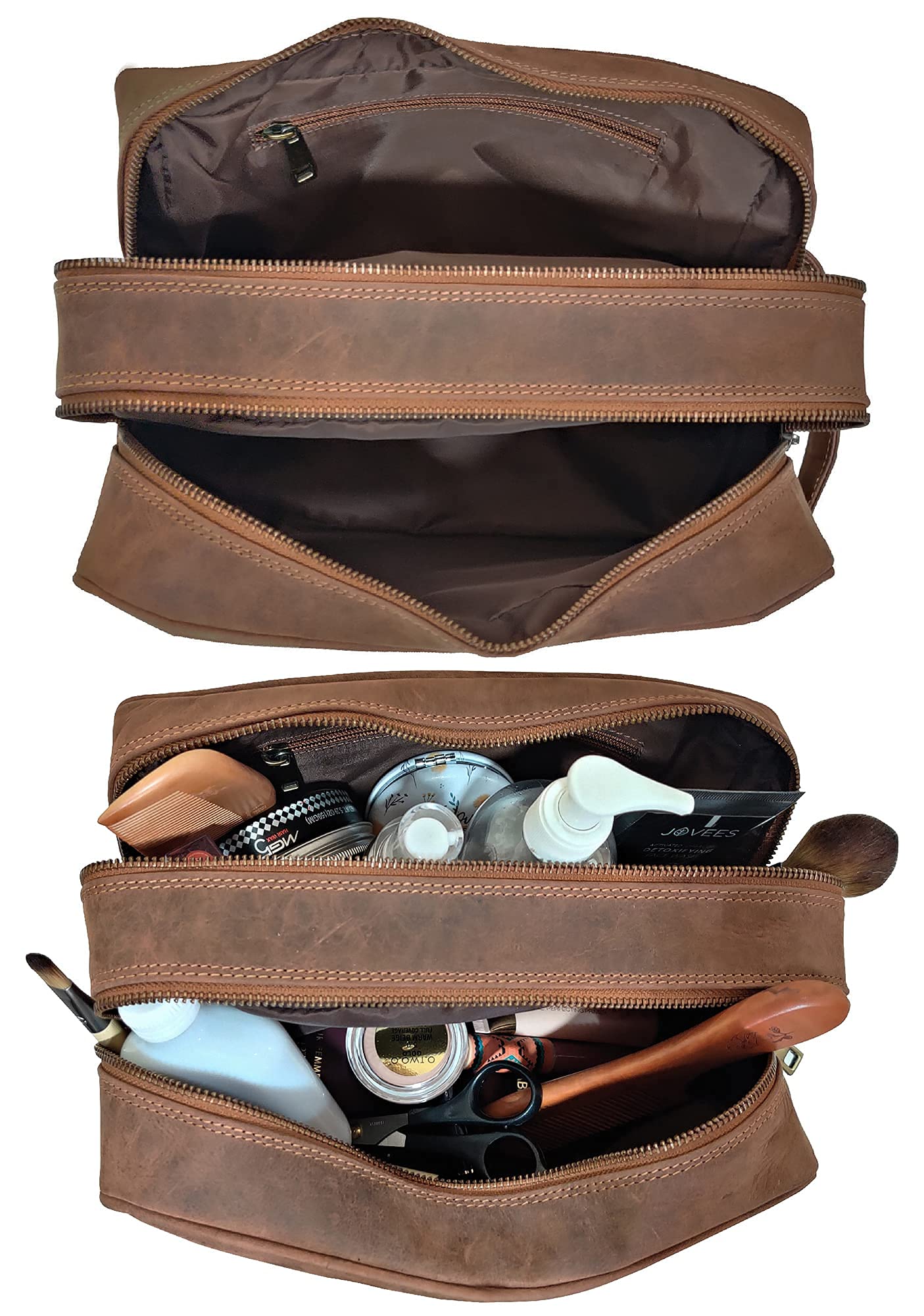 Premium Leather Duffel Bag & Toiletry Bag Set - Durable Men's Travel Accessories for Gym, Business Trips & Weekend Getaways (Ideal Gift for Him)