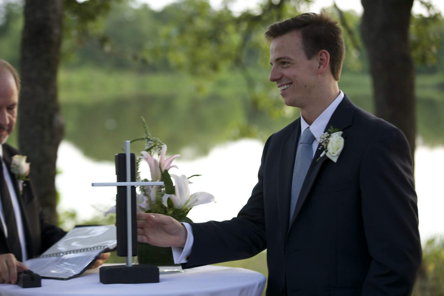 The Unity Cross® Pearl White & Brushed Aluminum - Elegant Alternative to Unity Candle & Unity Sand Ceremony for Weddings, Anniversaries & Special Occasions