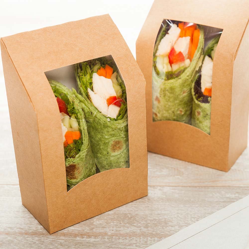 Eco-Friendly Kraft Paper Take Out Boxes with Window - 50 Count Bulk Pack - Angled Design for Restaurants & Food Delivery - Perfect for Takeout, Catering & Meal Prep