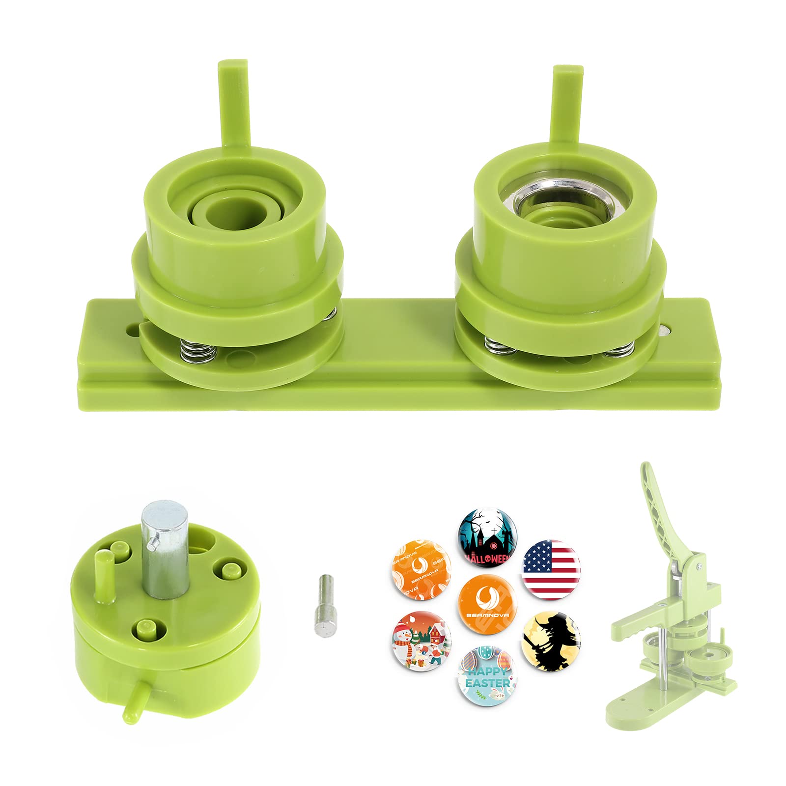 BEAMNOVA 32mm (1.26 Inch) Button Maker Machine Kit with Interchangeable Die Mold & Slide Rail Accessories - DIY Round Pin Badge Maker for Crafts, Events, and Fundraising