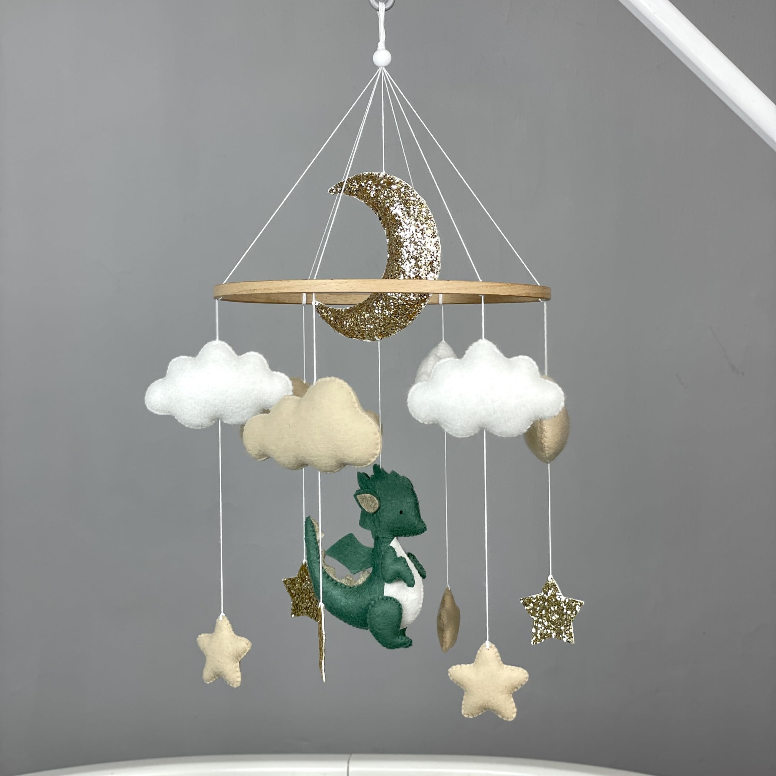 Green Dragon Baby Crib Mobile - Fantasy Theme Nursery Decor, Felt Hanging Mobile for Boys & Girls, Neutral Baby Shower Gift & Newborn Present - Perfect for Dragon-Themed Nurseries and Baby Showers