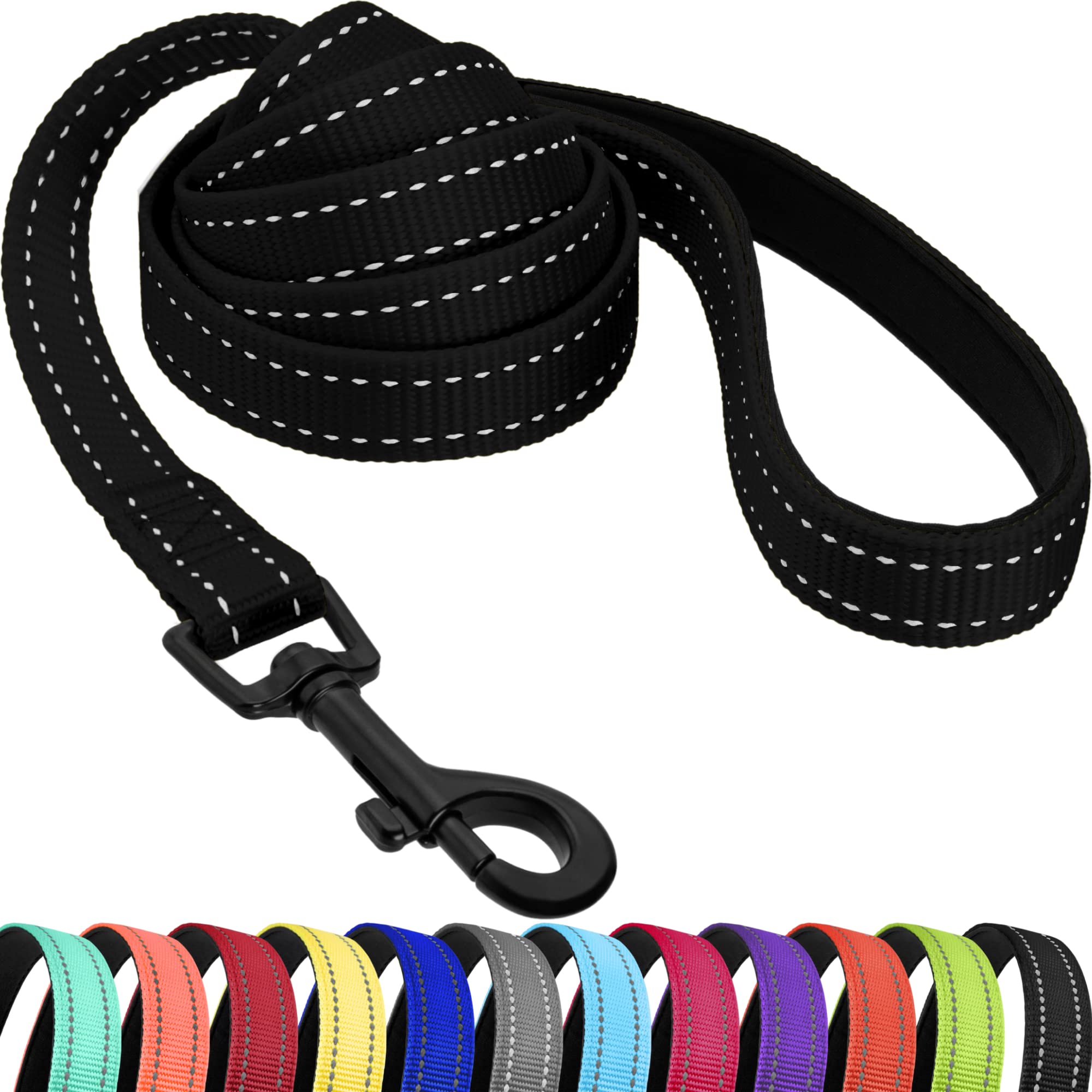 CollarDirect Heavy Duty Reflective Nylon Dog Leash - 5ft Durable Pet Leash for Walking, Running & Training - Adjustable for Small, Medium & Large Dogs (Black, Small) - Perfect for Daily Outdoor Adventures & Nighttime Safety