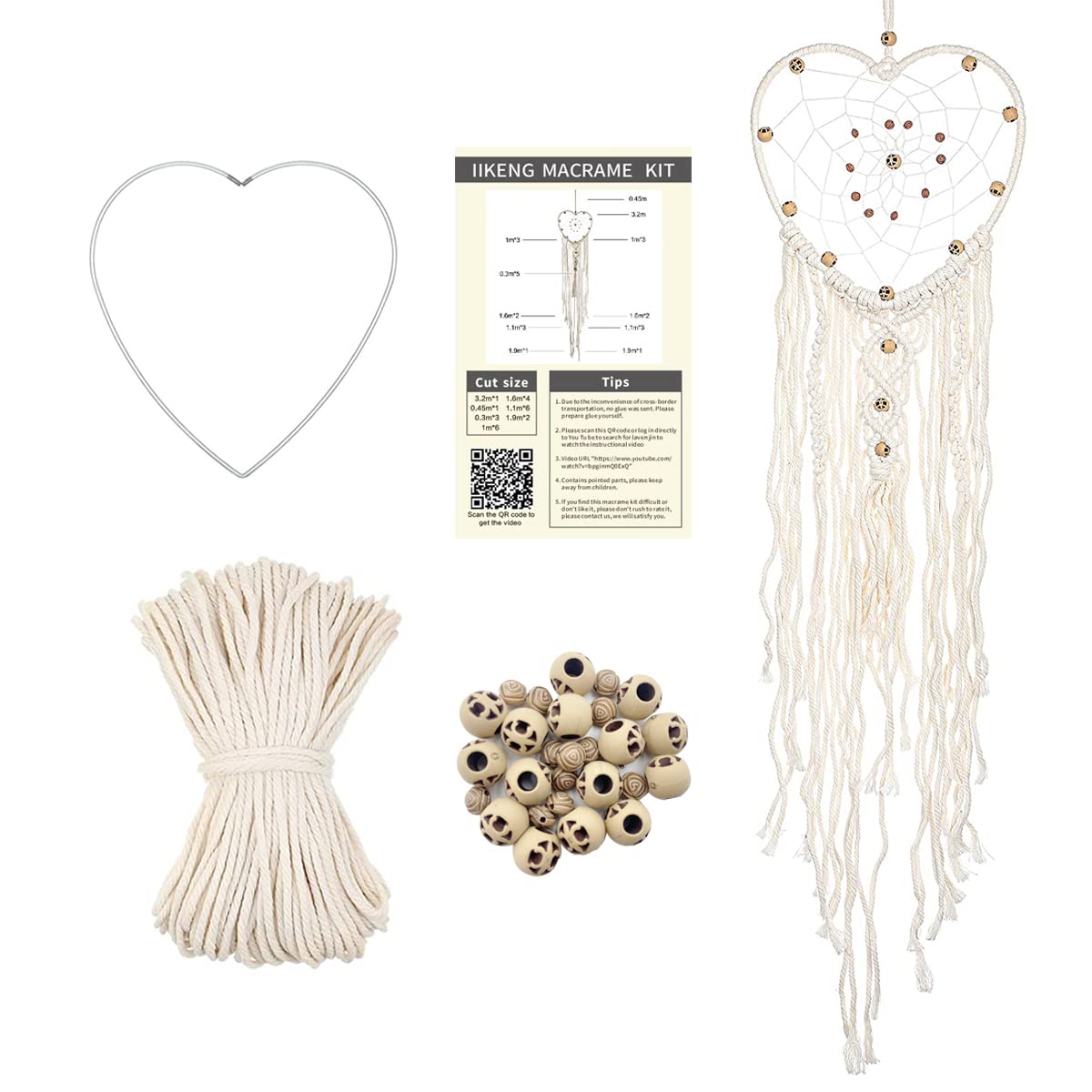 DIY Macrame Kit for Beginners Adults - Complete Macrame Wall Hanging Supplies with Cords, Beads & Video Instructions - Perfect for Home Decor, Bedroom Wall Art & Boho Crafts