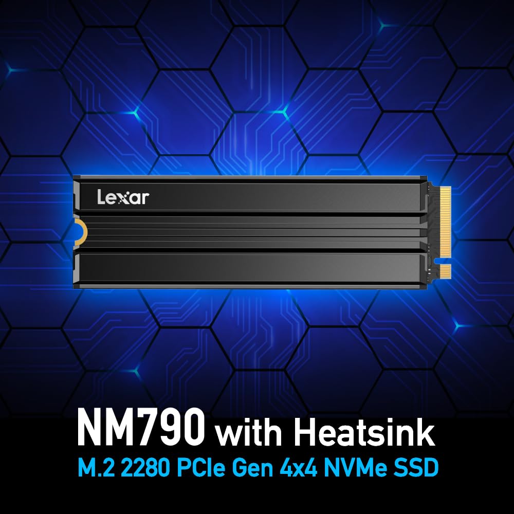 Lexar 2TB NM790 SSD with Heatsink - PCIe Gen4 NVMe M.2 2280 Internal Gaming SSD, 7400MB/s Read & 6500MB/s Write - High-Speed Solid State Drive for PS5, PC Builds, Video Editing & Content Creation (Black) LNM790X002T-RN9NU | Perfect for Gaming Rigs, Workstations & High-Performance Computing