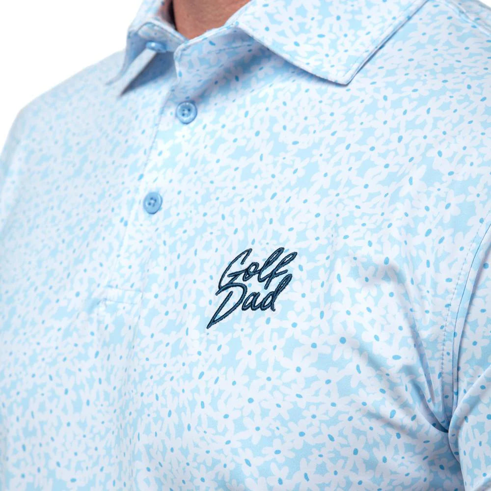 Men's Floral Print Golf Polo Shirt - Powder Blue | Breathable & Comfortable for Golfing, Casual Wear & Outdoor Activities