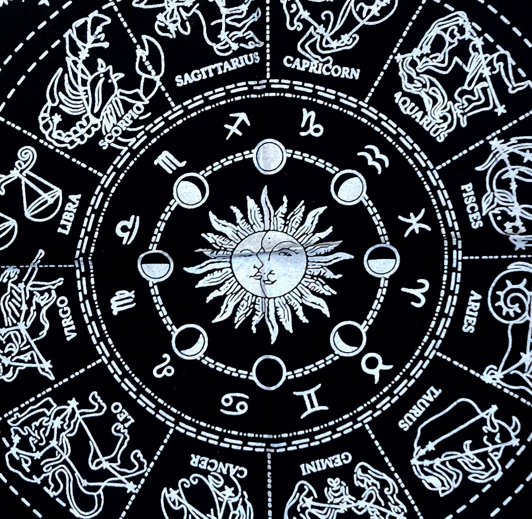INDACORIFY Silver Zodiac Constellation Altar Cloth 18x18 Inch - Esoteric Tarot Spread Cloth with Fringes for Witchcraft, Divination & Spiritual Rituals | Perfect for Altar Decor, Crystal Charging & Sacred Space Creation