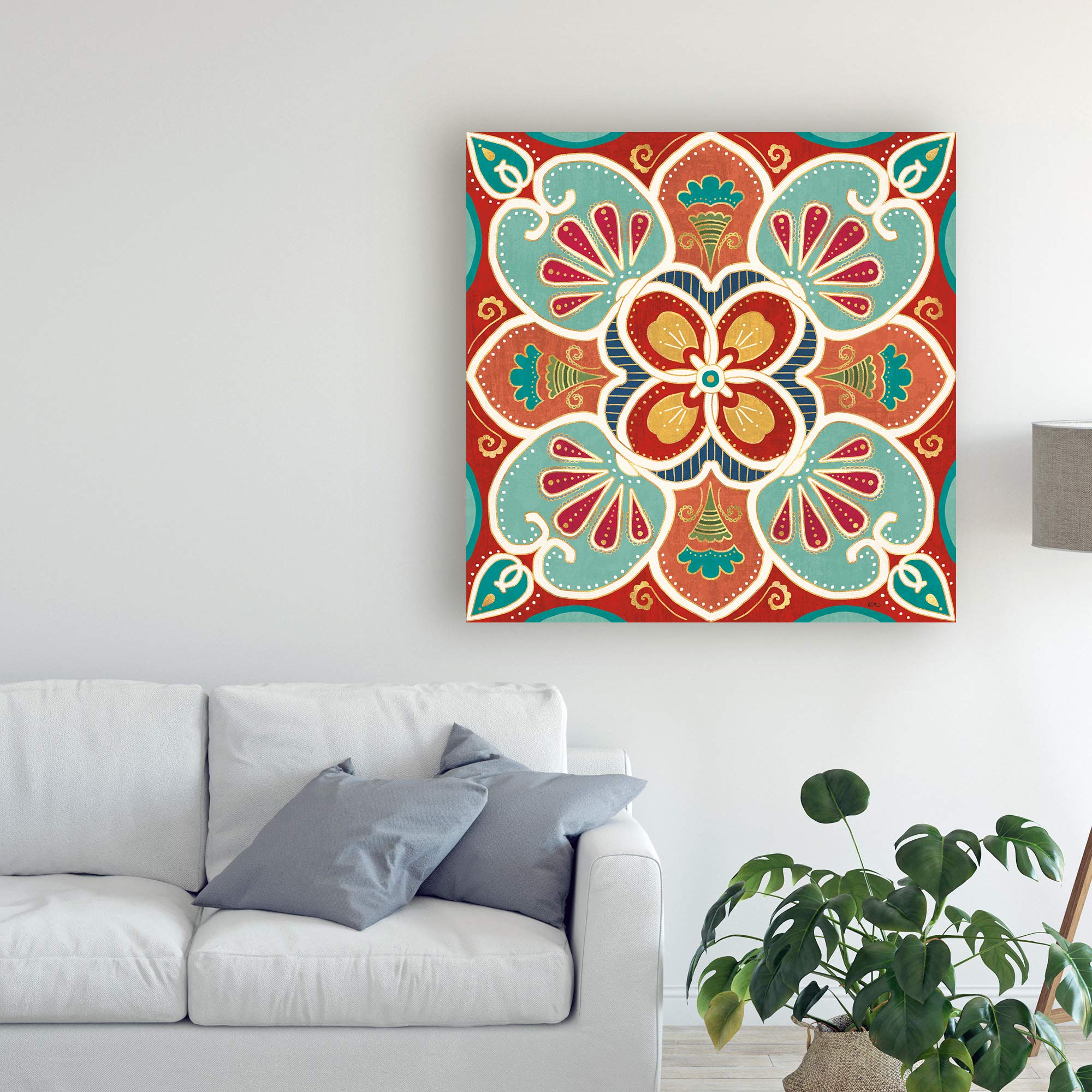 Trademark Fine Art Folk Floral 7 by Veronique Charron - 18x18 Inch Canvas Wall Art - Perfect for Living Room, Bedroom & Office Decor