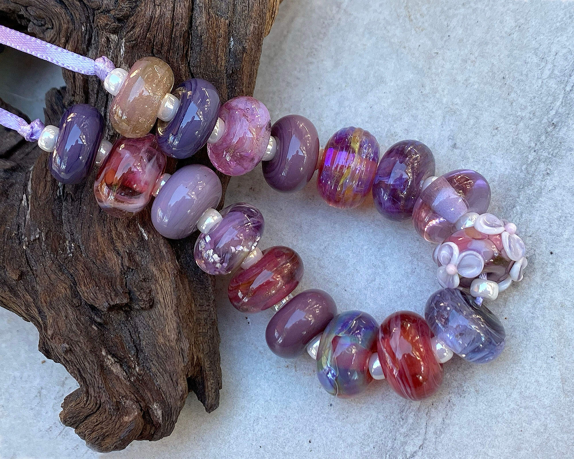 17-Piece Pink Orphan Lampwork Glass Beads Set for Jewelry Making - DIY Bracelets, Necklaces & Craft Projects (SRA)