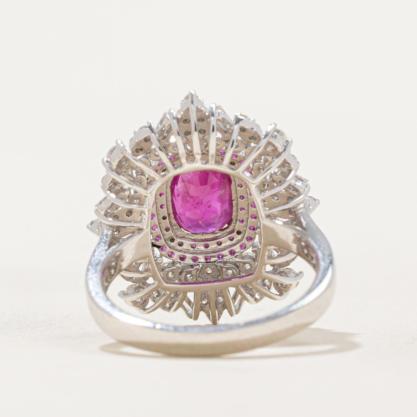 Natural Unheated Burma Ruby & Diamond Cocktail Ring - 1.82ctw (0.90ct Ruby) - Size 6.5 - Elegant Jewelry for Parties, Weddings & Special Occasions