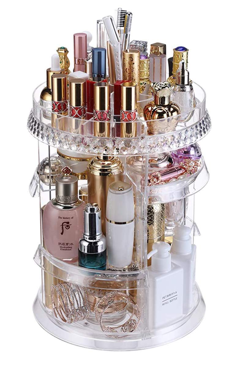 360 Degree Rotating Makeup Organizer & Jewelry Storage Box - 7 Adjustable Layers Cosmetic Holder with Mirror | Transparent Beauty Organizer for Vanity, Bedroom & Bathroom | Perfect for Makeup Brushes, Lipsticks & Accessories