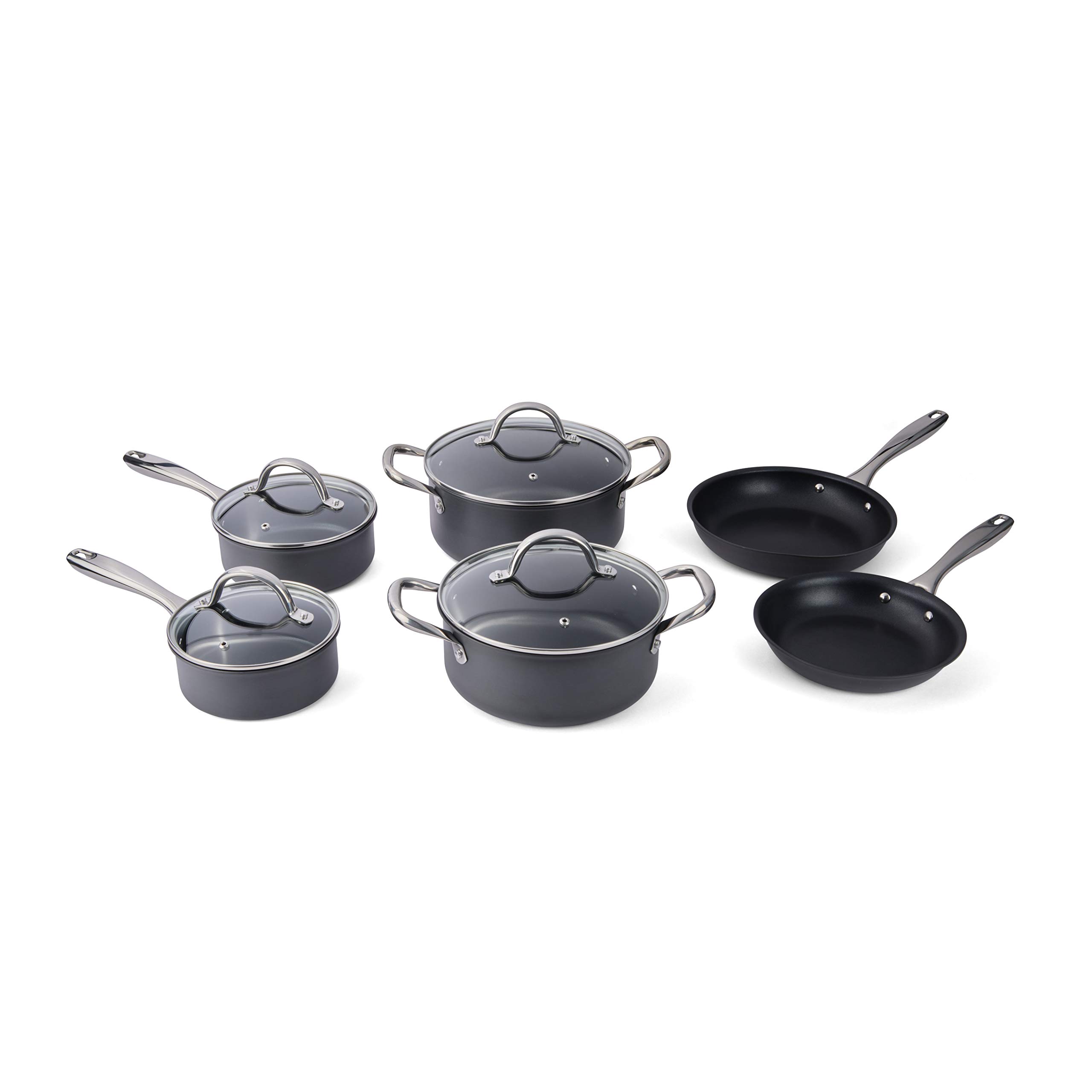 Cuisipro Easy Release Hard Anodized Stainless Steel Cookware Set - 10 Piece Nonstick Kitchen Pots and Pans for Professional Cooking & Home Chefs | Perfect for Sautéing, Frying, Baking and Everyday Meal Prep