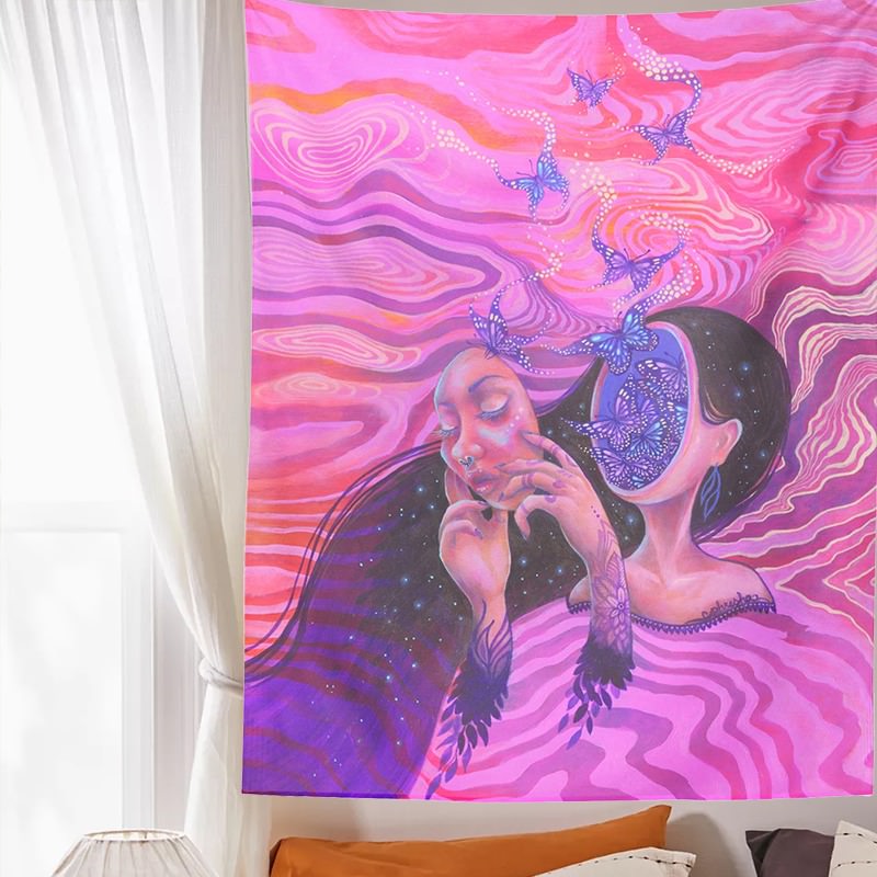Butterflies in My Head Tapestry Wall Hanging - Boho Aesthetic Room Decor for Bedroom, Living Room & Dorm - Perfect for Hippie Style Home Decor