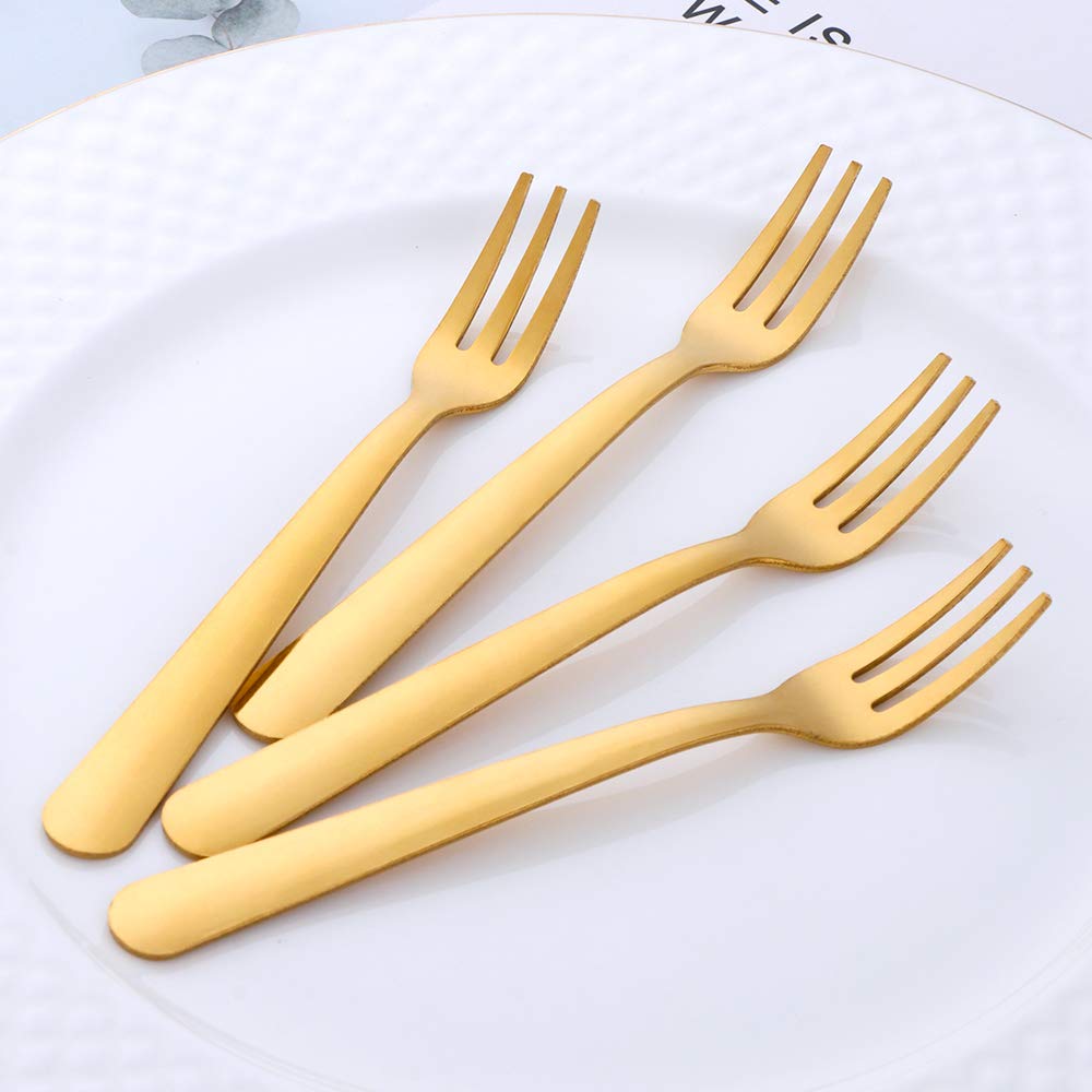 12-Piece Stainless Steel Gold Fruit Forks Set - 5.5 Inch Salad Pastry Oyster Forks, Elegant Flatware for Parties, Picnics, Weddings & Home Dining