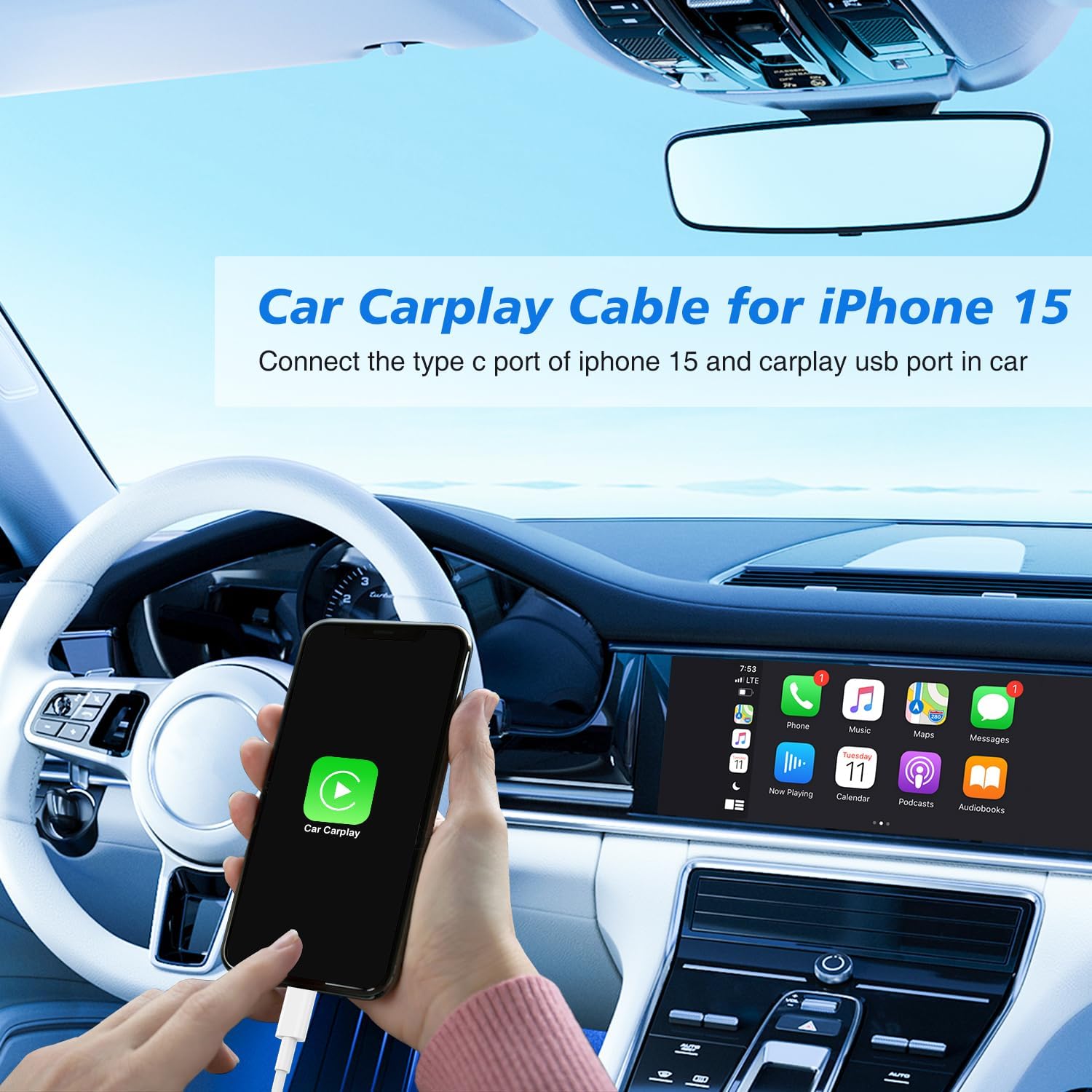 6ft USB A to USB C CarPlay Charger Cable for iPhone 16/16 Pro Max/15/15 Pro Max/15 Plus/15 Pro, iPad 12.9/11/10th Gen/Air 5th/4th Gen/Mini 6th Gen - Fast Charging & Data Sync for Car, Home & Office Use
