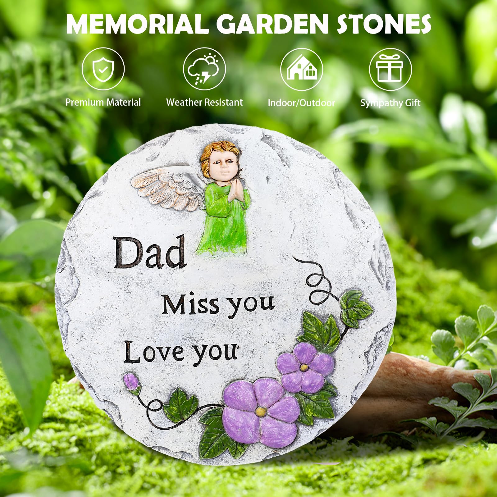 Memorial Stone for Dad - Sympathy Gift for Loss of Father - Garden & Cemetery Decor