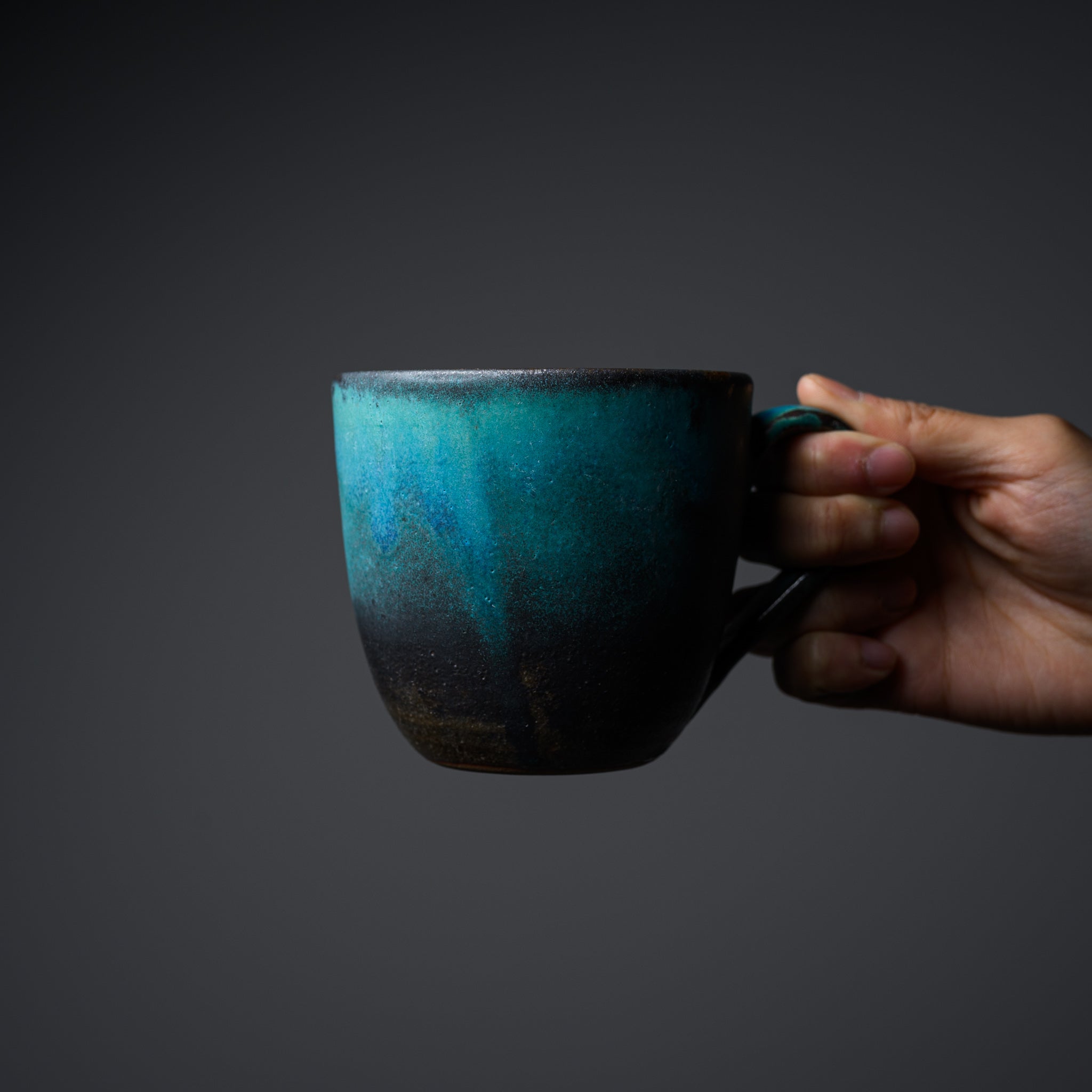 Wakasama Kiln Shabby Turquoise Ceramic Mug - 260ml Handmade Pottery Coffee Cup | Perfect for Home, Office & Gifts