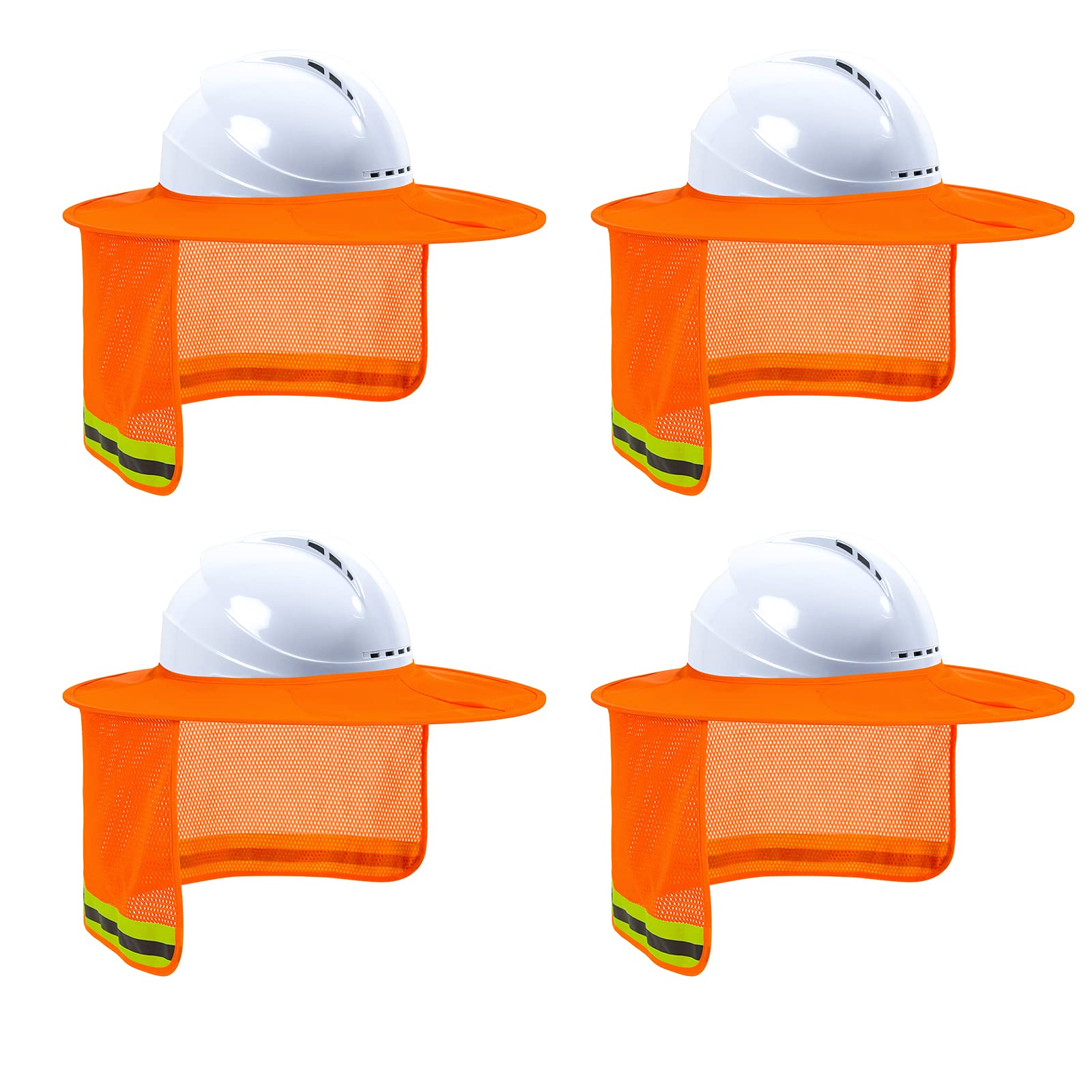 High Visibility Hard Hat Sun Shade & Neck Visor with Reflective Strip - Full Brim Safety Accessory for Men & Women (4 Pack, Orange) - Perfect for Construction, Road Work & Outdoor Labor Protection
