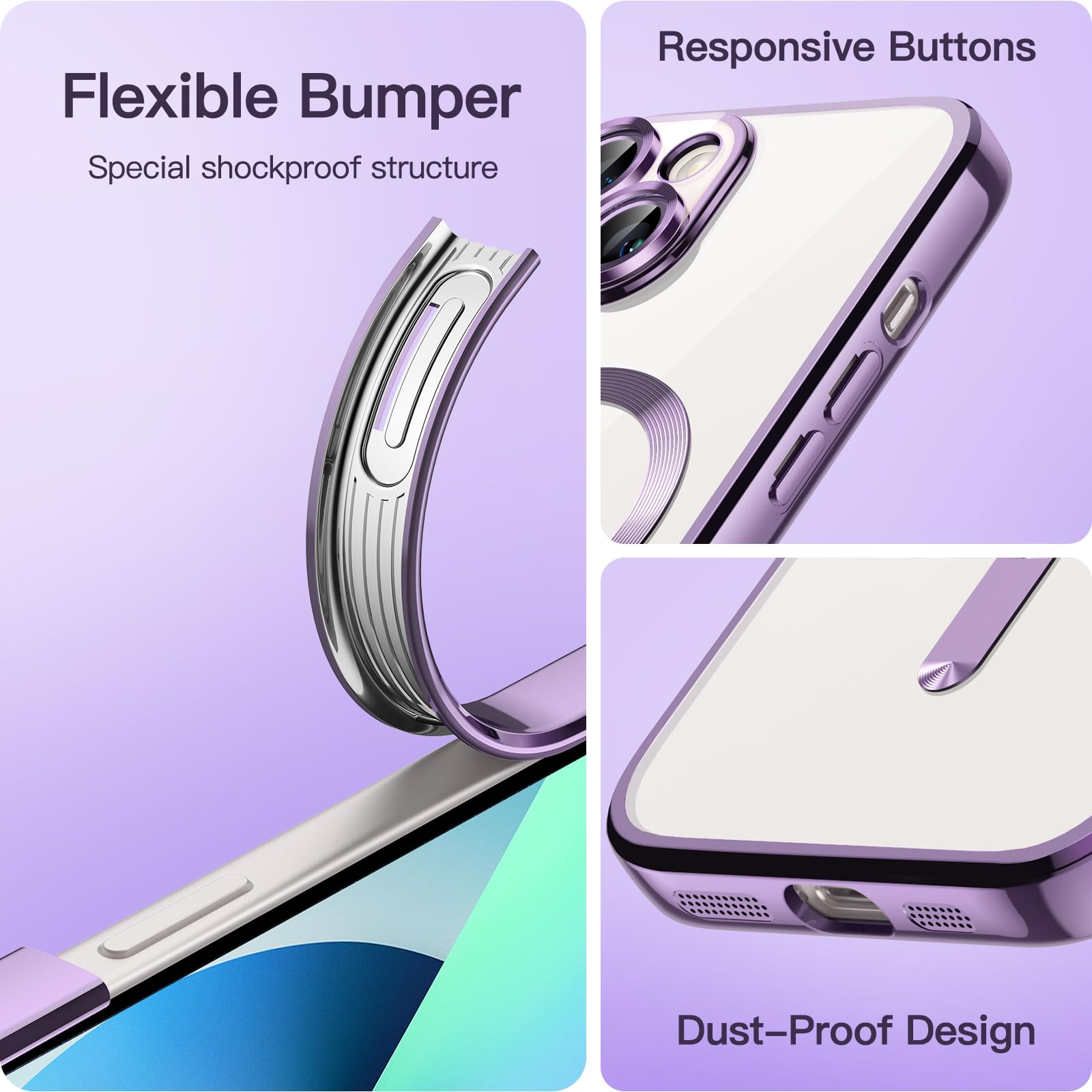 JETech iPhone 13 Case 6.1 Inch - Clear Soft TPU Phone Cover with Camera Protection | MagSafe Compatible | Shockproof & Scratch Resistant | Light Purple | Perfect for Daily Use, Work & Travel Protection