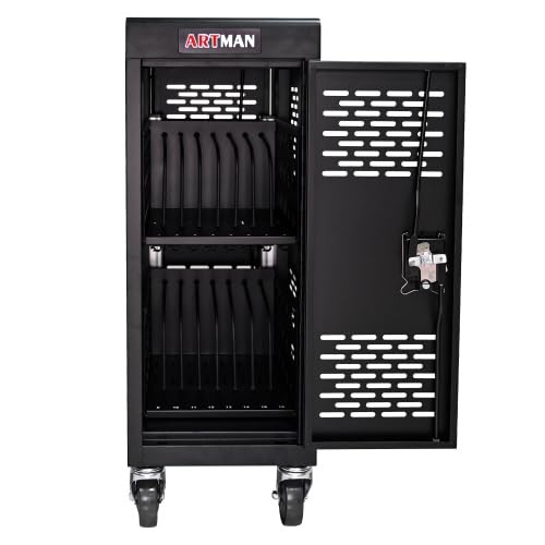 16-Slot Charging Cart for Laptops & Tablets - Universal Mobile Device Charging Station with Cord Management - Fits iPad, Chromebooks & Devices Up to 16.3