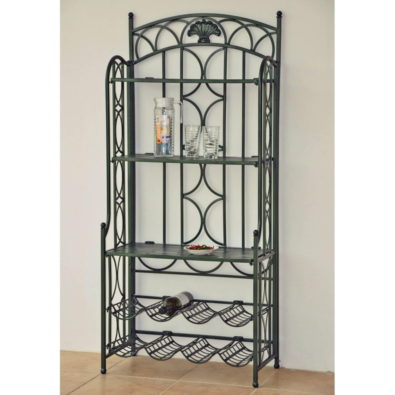 International Caravan 5-Tier Iron Baker's Rack & Wine Storage Shelf - Perfect for Kitchen Organization, Pantry Storage, and Wine Display