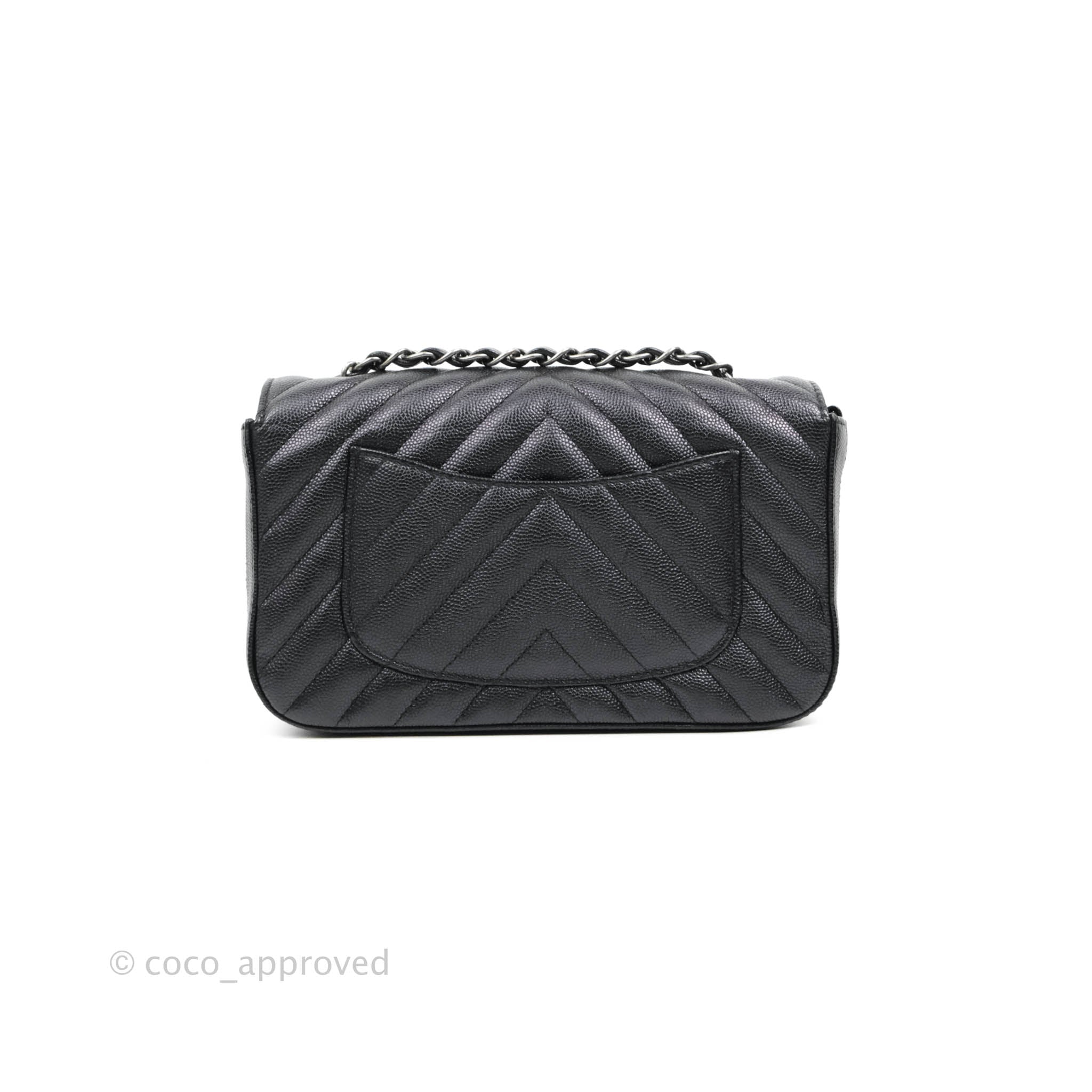 Chanel Chevron Mini Rectangular Flap Bag in Iridescent Black Caviar Leather with Ruthenium Hardware - Perfect for Evening Events, Parties & Luxury Fashion Accessories