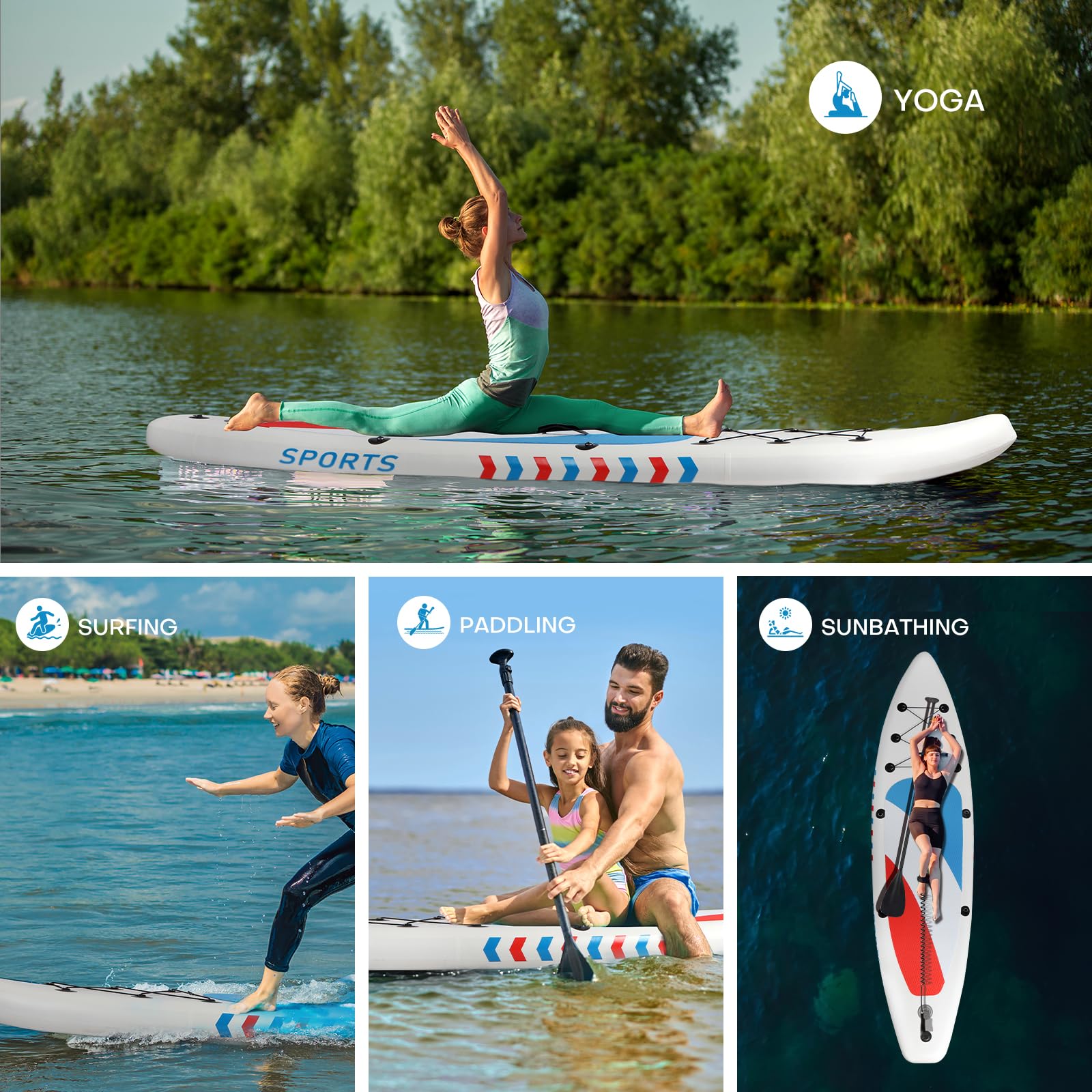 Inflatable Stand Up Paddle Board SUP with Accessories - Lightweight Adjustable Paddle, Non-Slip Deck - Complete Surf Kit for Adults & Youth - Perfect for Lakes, Rivers & Ocean Recreation