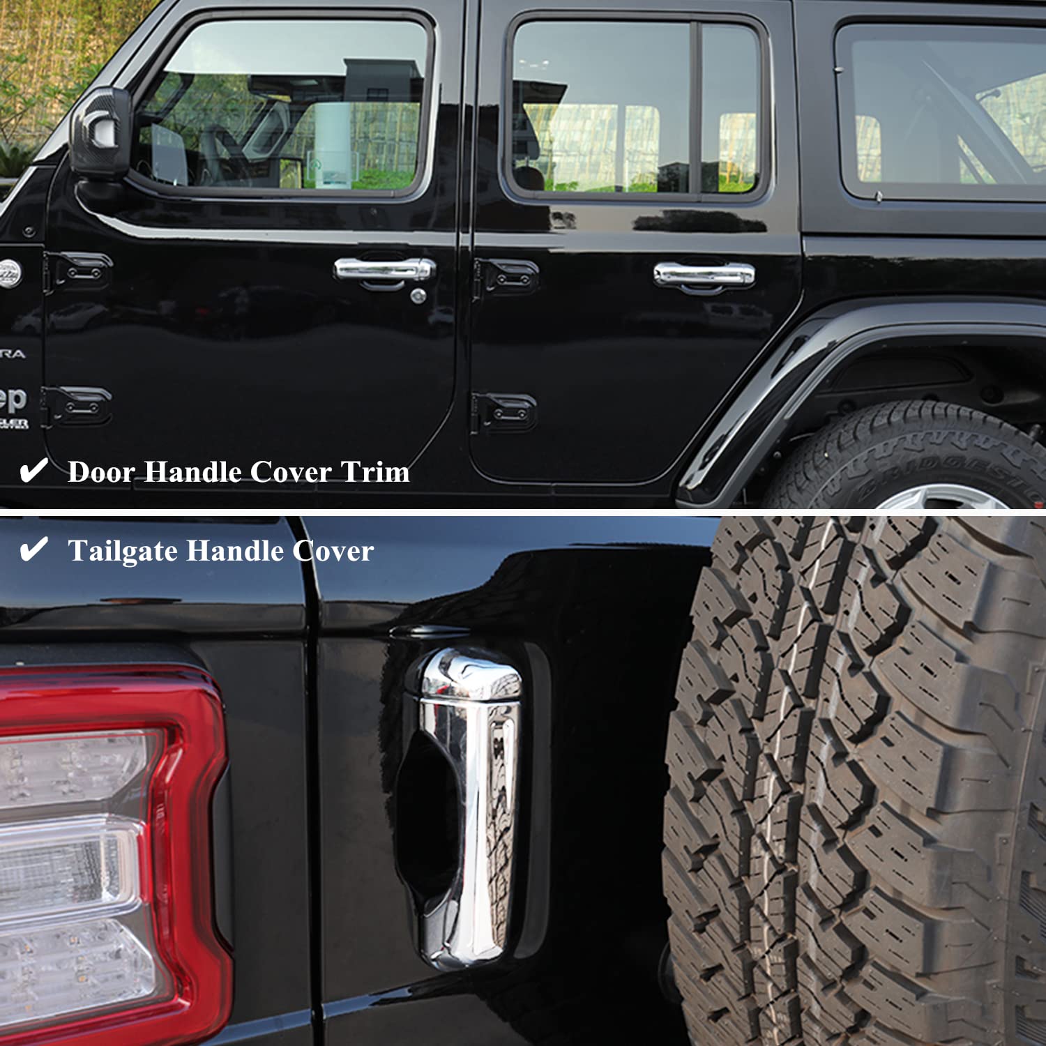 Chrome Car Door Handle Cover & Tailgate Handle Trim for 2018-2022 Jeep Wrangler JL/JLU & 2020-2022 Gladiator JT - Exterior Accessories Upgrade (Perfect for Off-Roading & Car Customization)