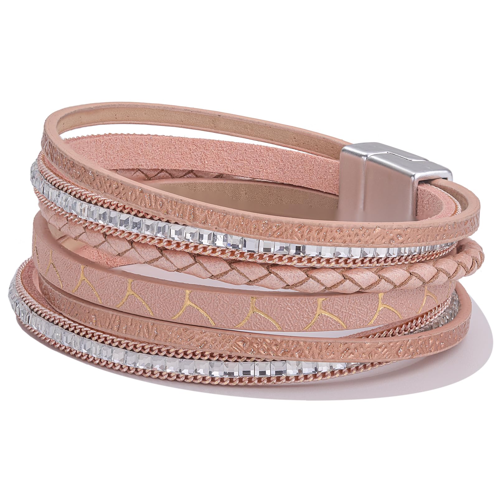Boho Leather Wrap Bracelets for Women - Trendy Layered Magnetic Clasp Bracelets, Adjustable Bohemian Jewelry Gift Set for Everyday Wear & Special Occasions